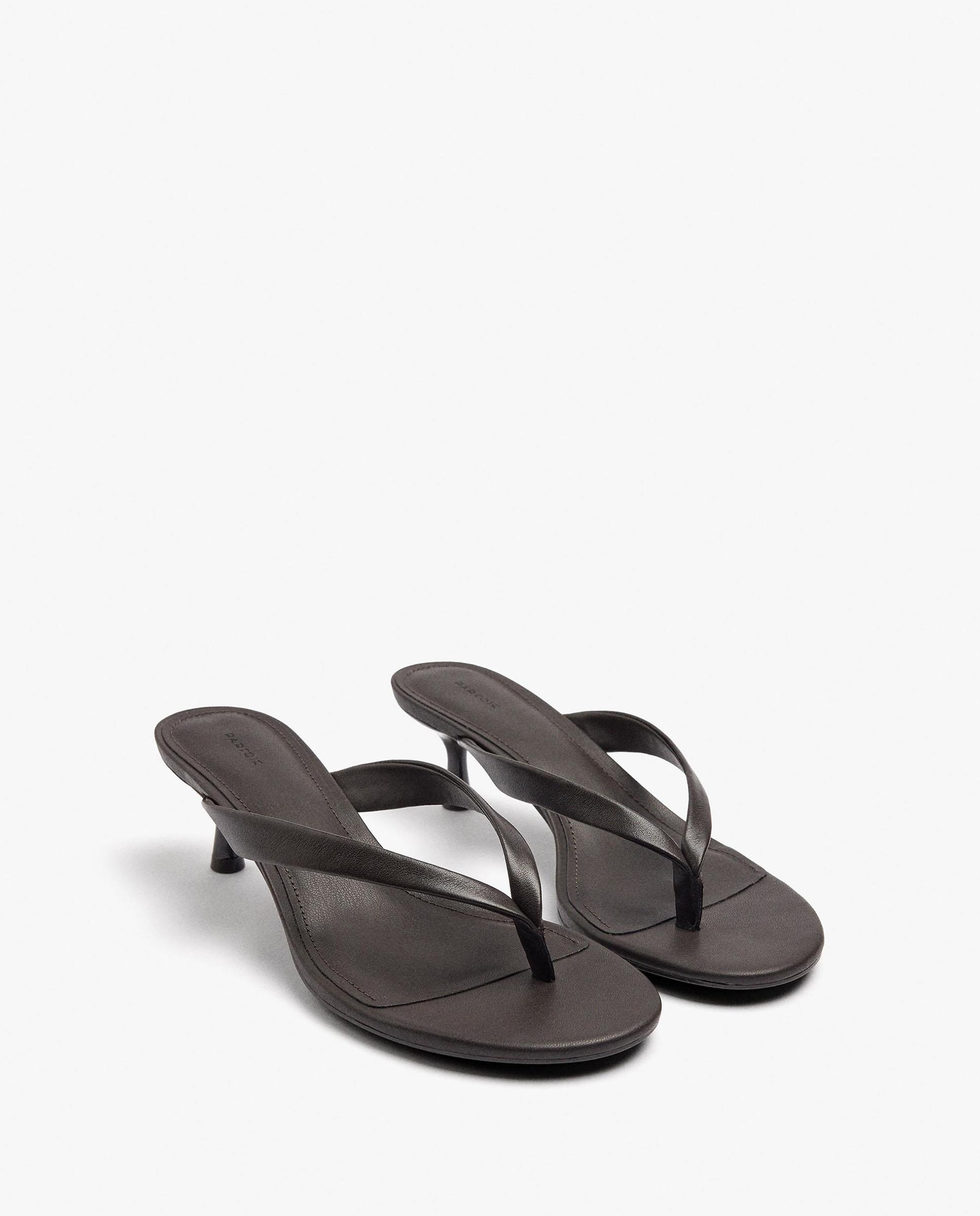 Sandalias de tacón de mujer 100% piel con tira en liso - Parfois - Marrón oscuro Marrón oscuro-3