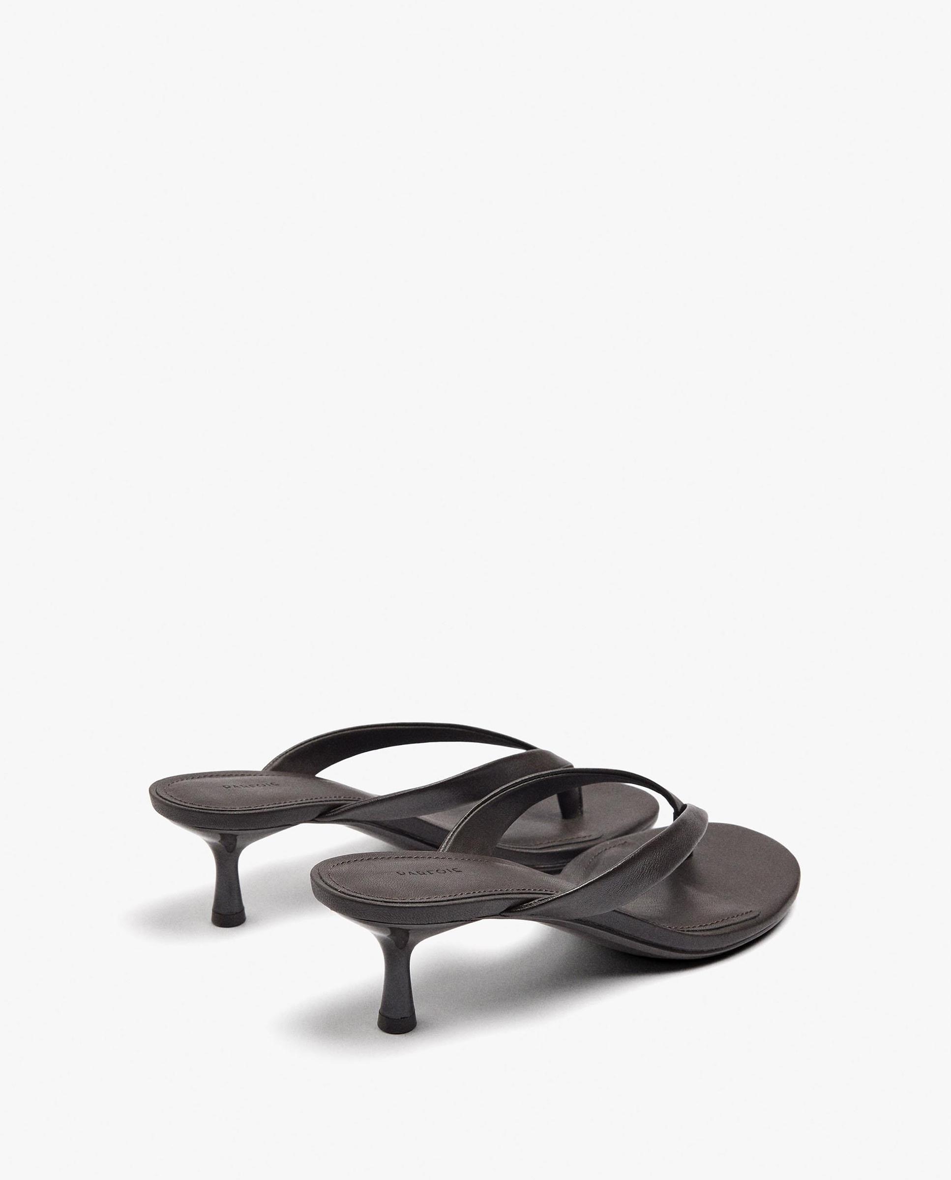 Sandalias de tacón de mujer 100% piel con tira en liso - Parfois - Marrón oscuro Marrón oscuro-2
