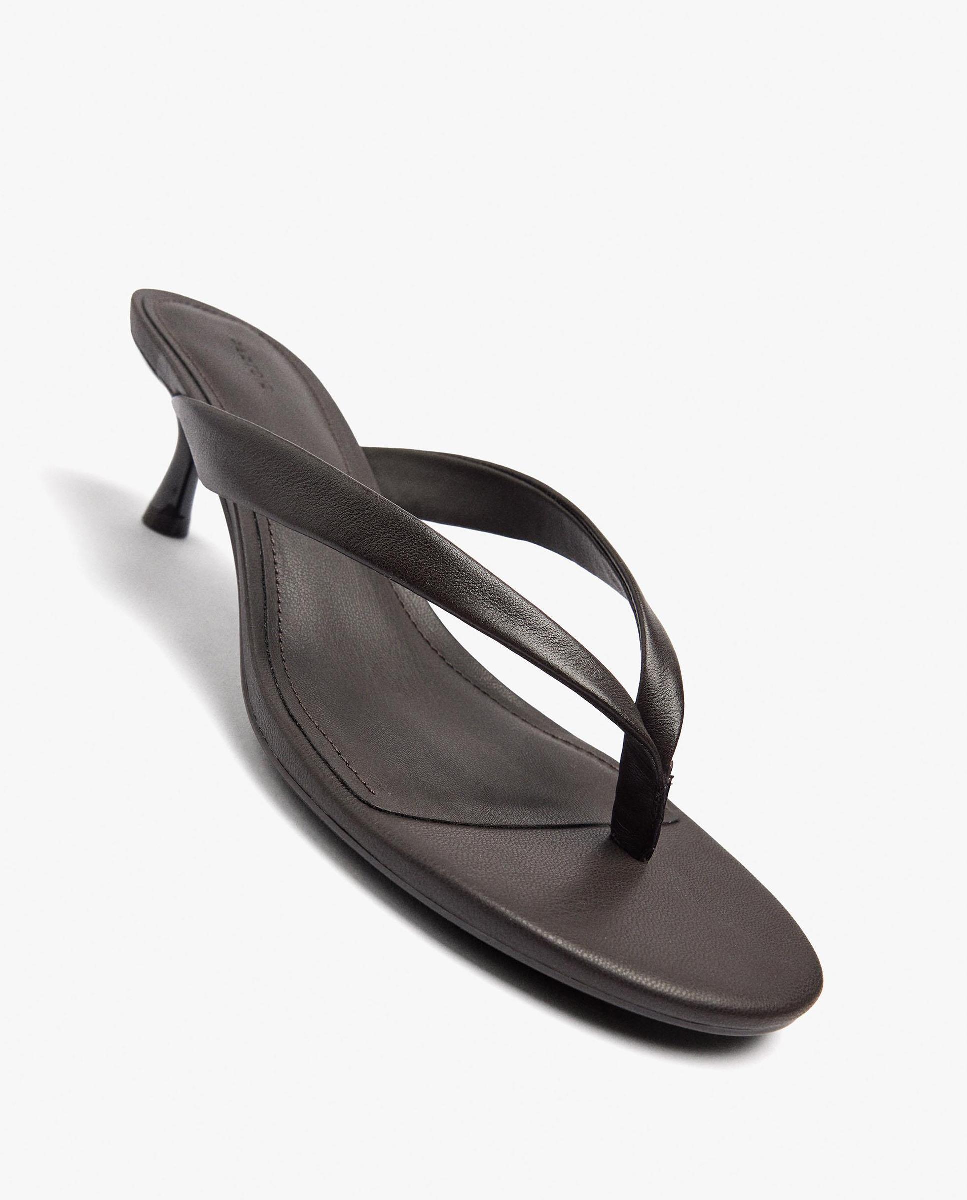 Sandalias de tacón de mujer 100% piel con tira en liso - Parfois - Marrón oscuro Marrón oscuro-4