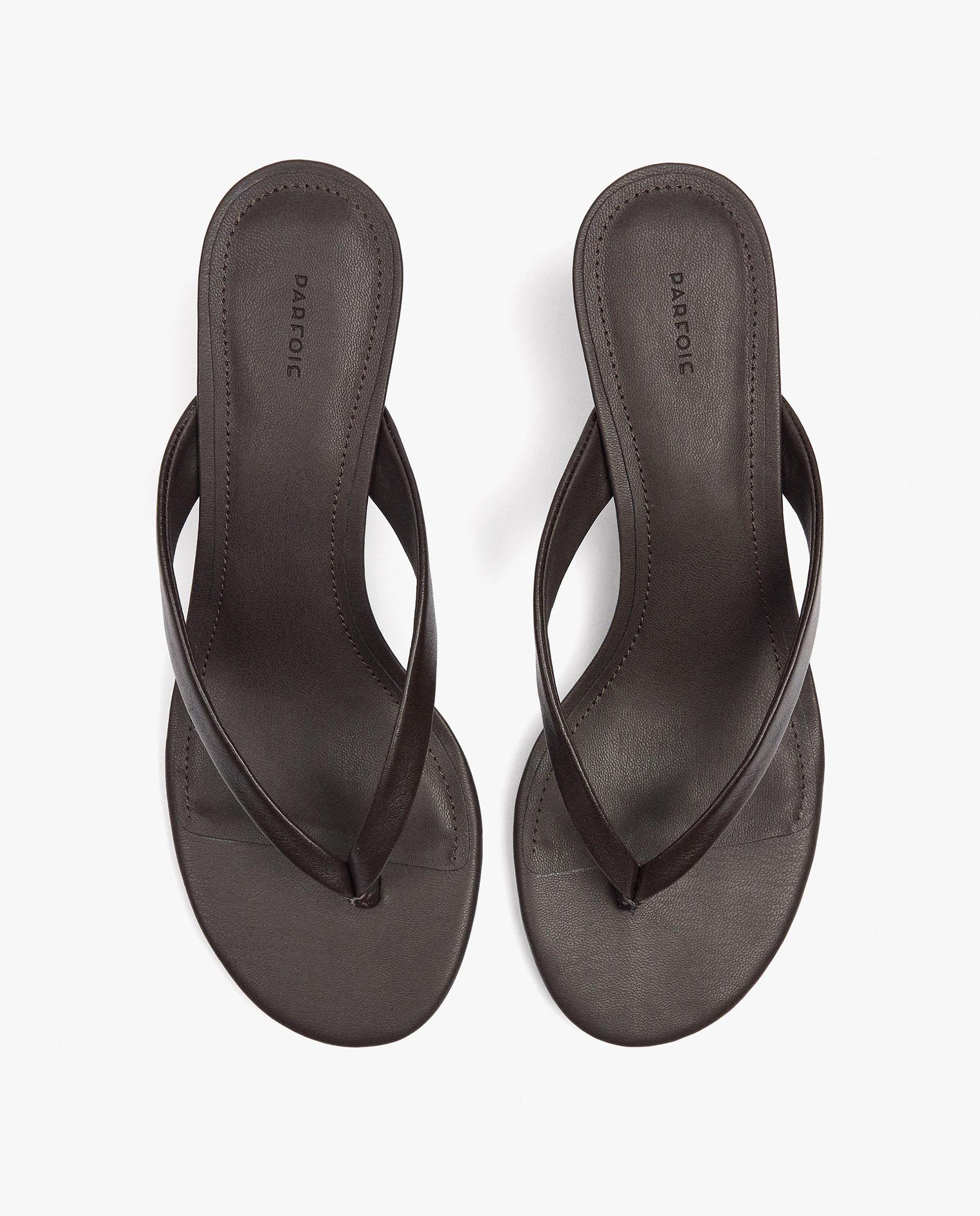Sandalias de tacón de mujer 100% piel con tira en liso - Parfois - Marrón oscuro Marrón oscuro-5