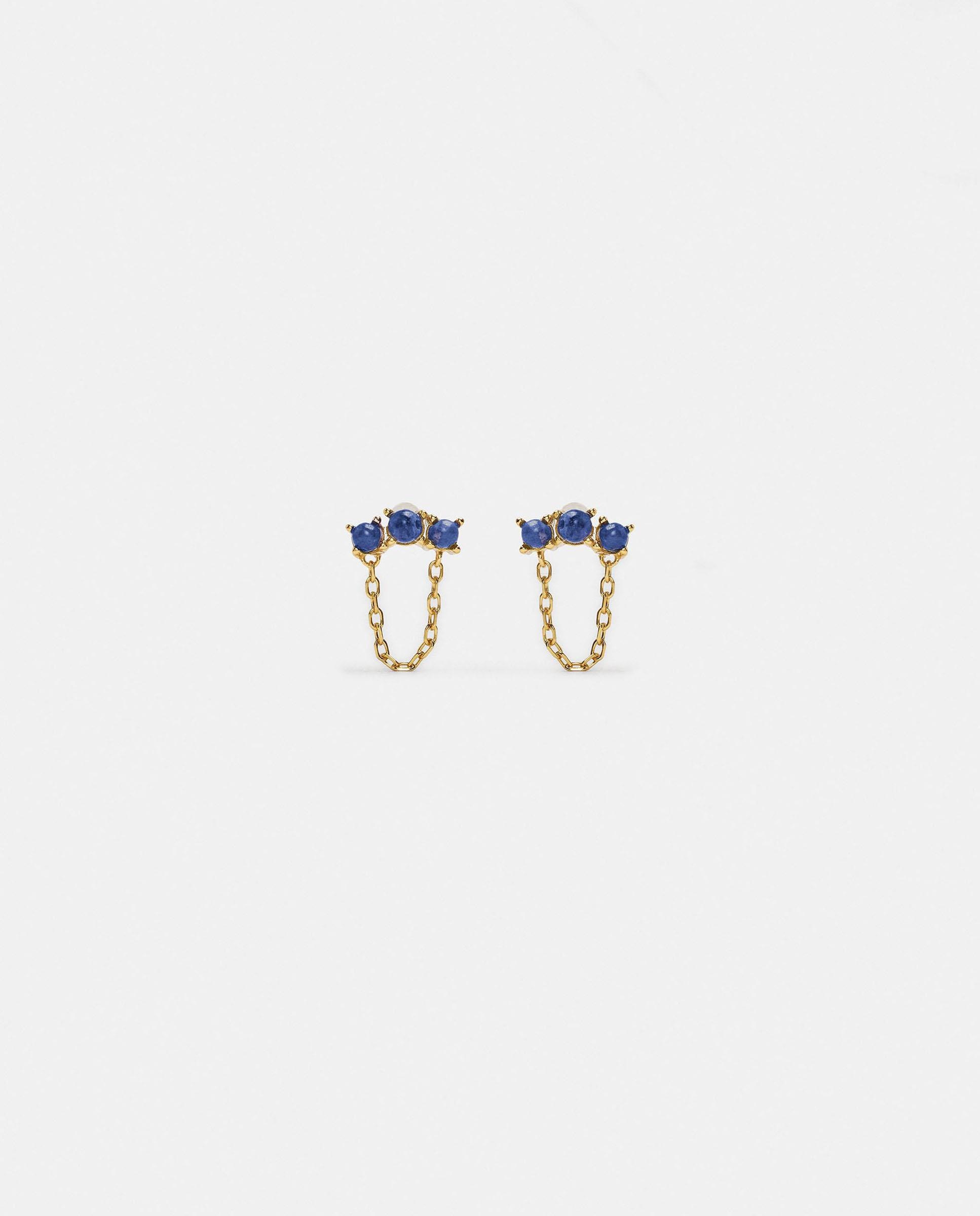 Imagen 1 de Pendientes de plata de ley bañado en oro de 18 k con circonitas y cadena decorativa - Parfois - Azul Azul