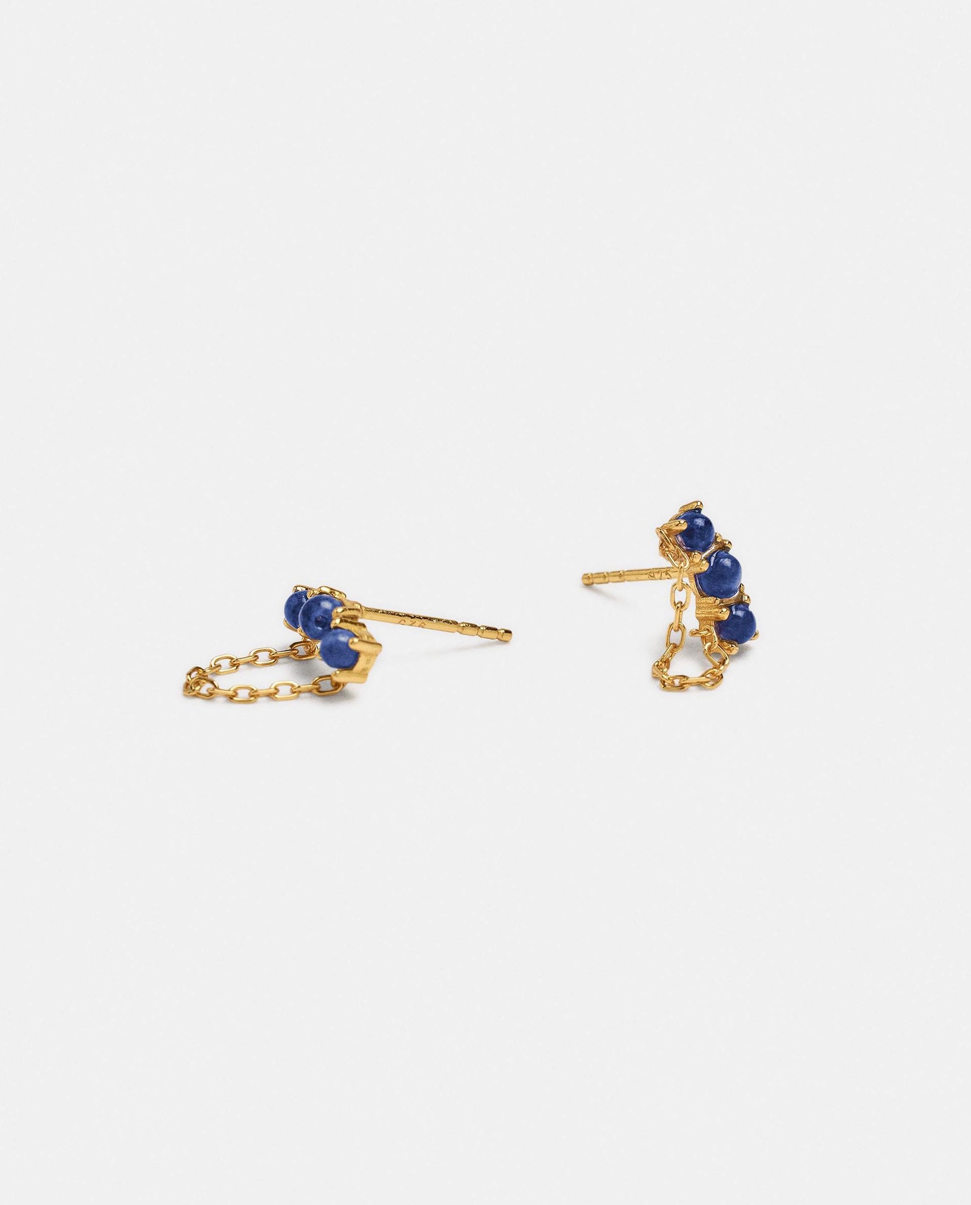 Imagen 2 de Pendientes de plata de ley bañado en oro de 18 k con circonitas y cadena decorativa - Parfois - Azul Azul