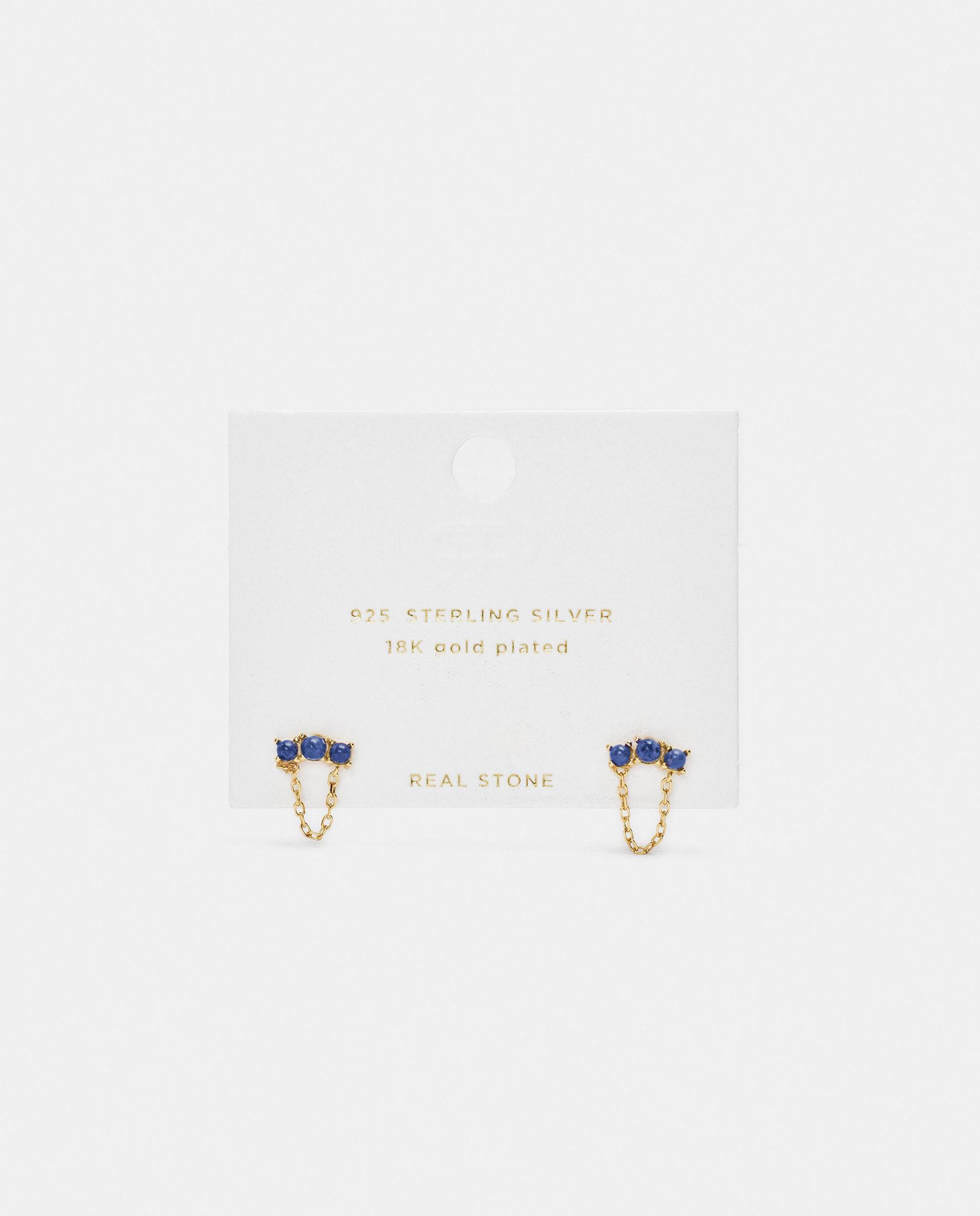 Imagen 4 de Pendientes de plata de ley bañado en oro de 18 k con circonitas y cadena decorativa - Parfois - Azul Azul