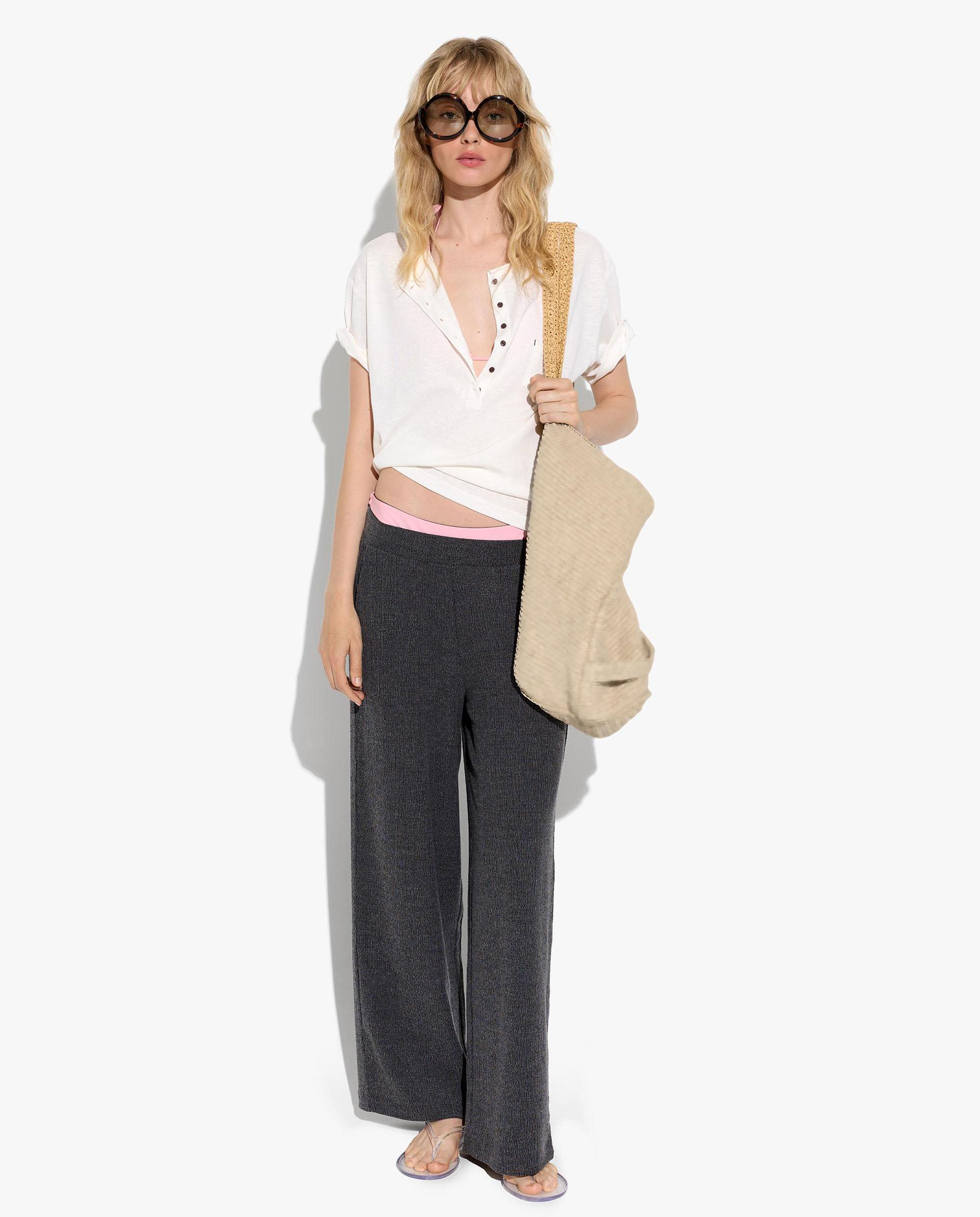 Pantalones rectos de mujer con cintura elástica en liso - Parfois - Gris Gris-1