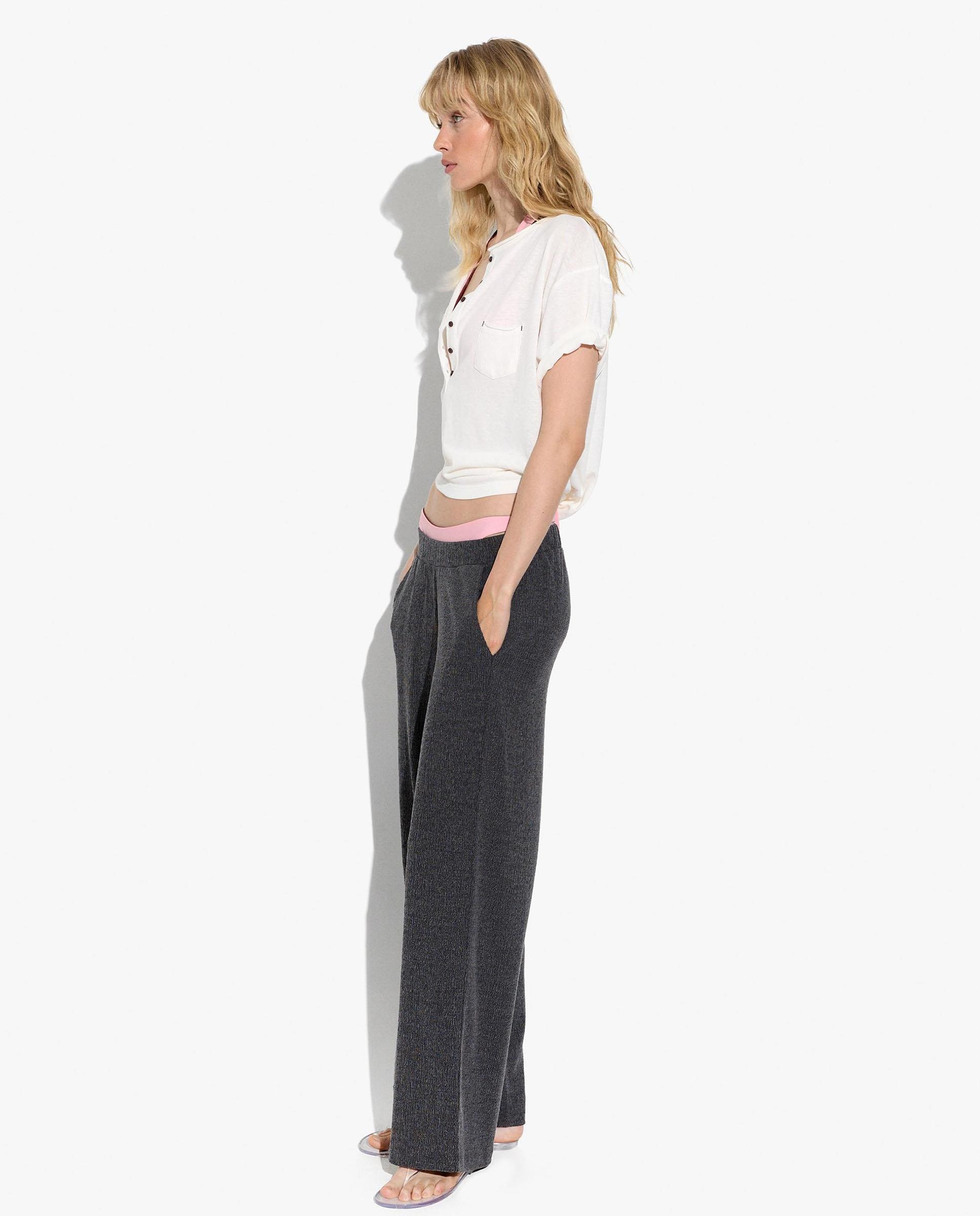 Pantalones rectos de mujer con cintura elástica en liso - Parfois - Gris Gris-3