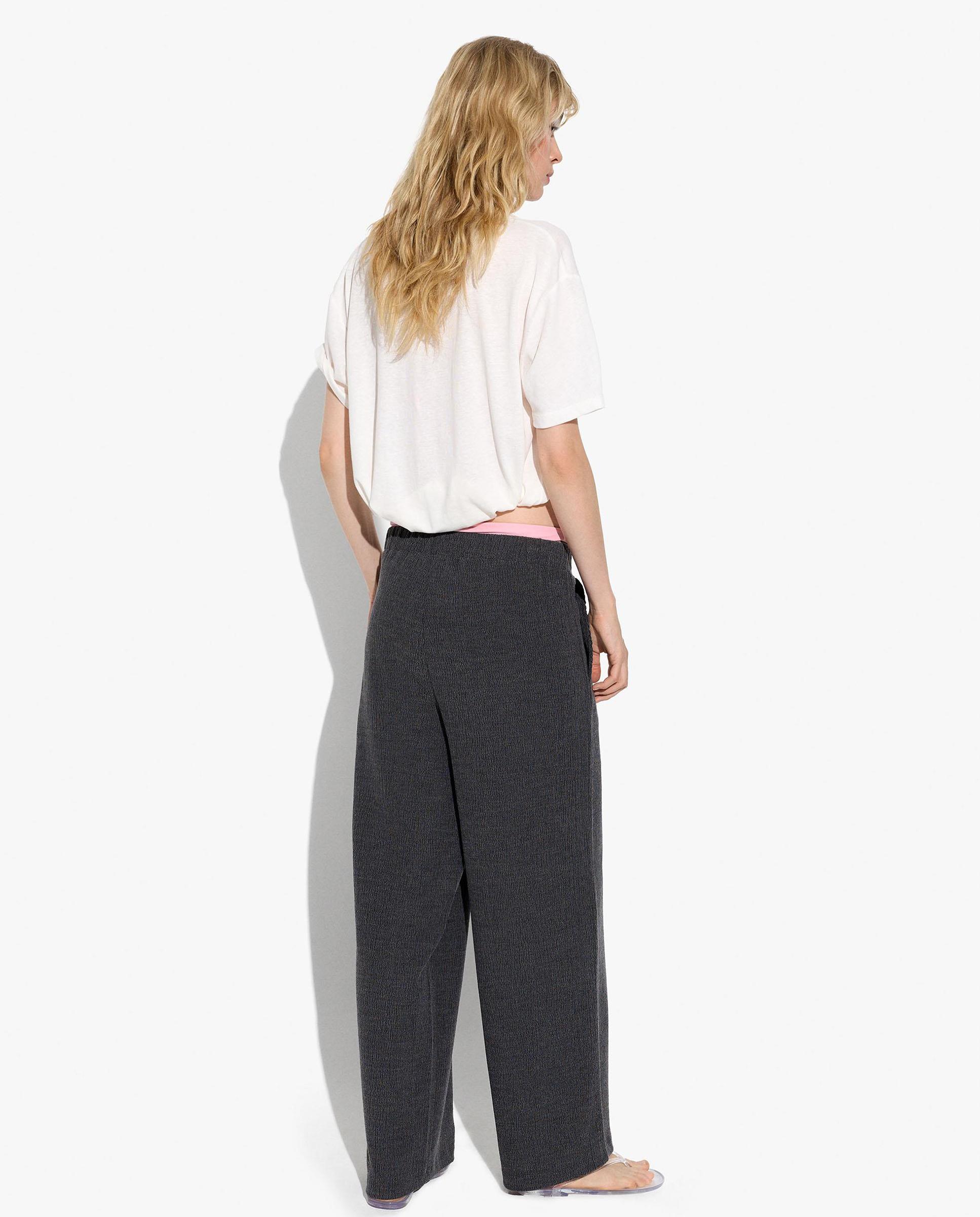Pantalones rectos de mujer con cintura elástica en liso - Parfois - Gris Gris-4
