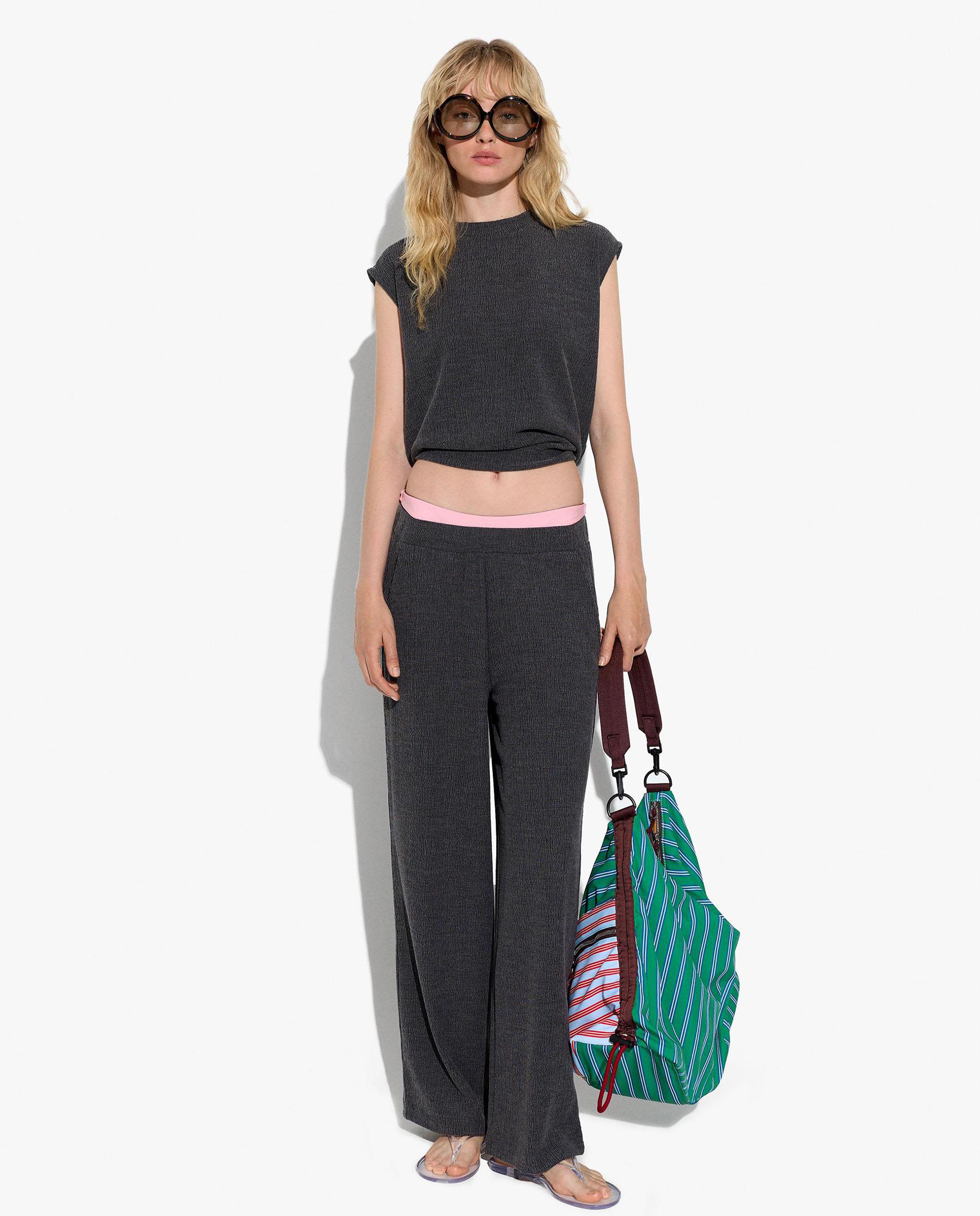 Pantalones rectos de mujer con cintura elástica en liso - Parfois - Gris Gris-5