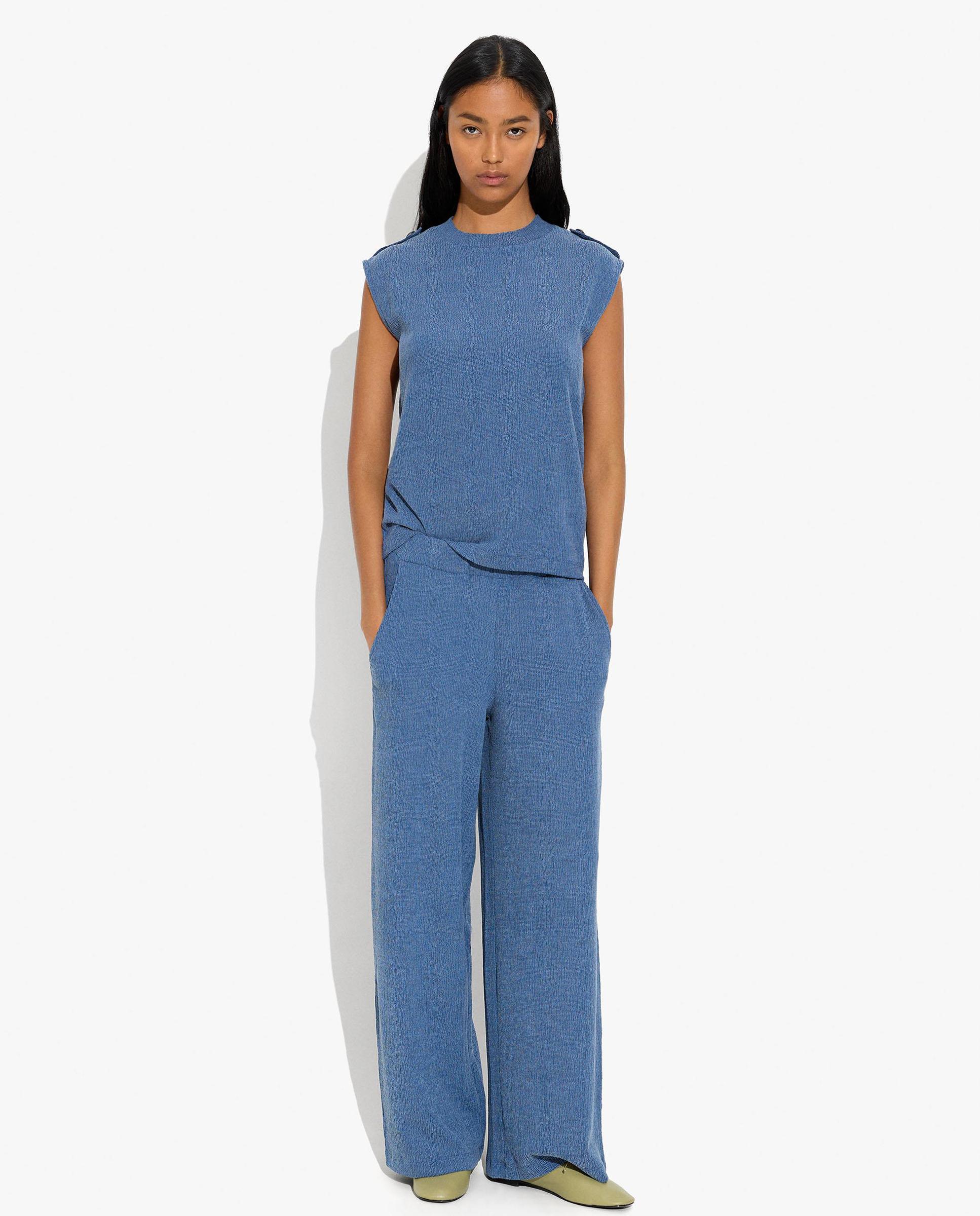 Pantalones rectos de mujer con cintura elástica en liso - Parfois - Azul marino Azul marino-1