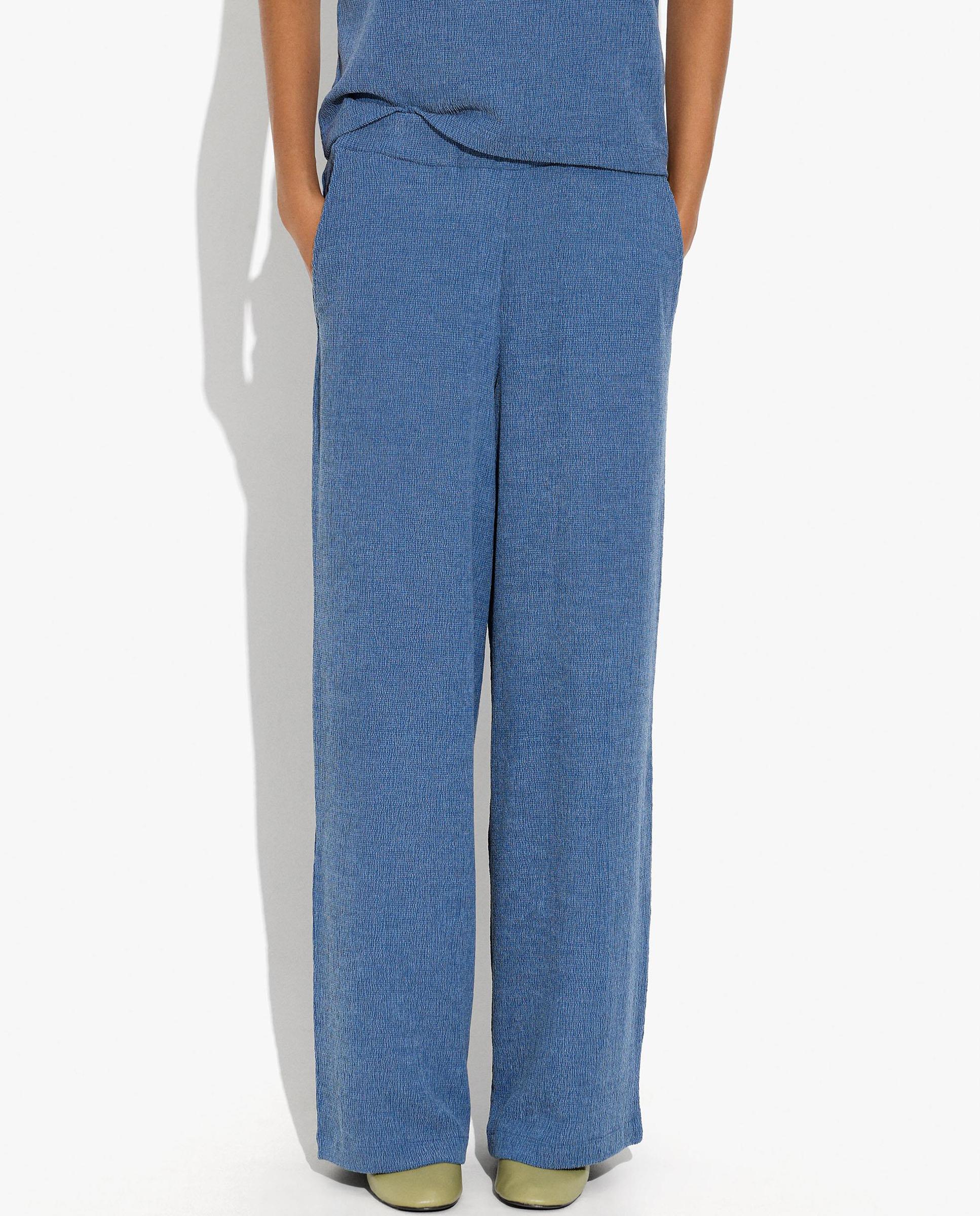 Pantalones rectos de mujer con cintura elástica en liso - Parfois - Azul marino Azul marino-2