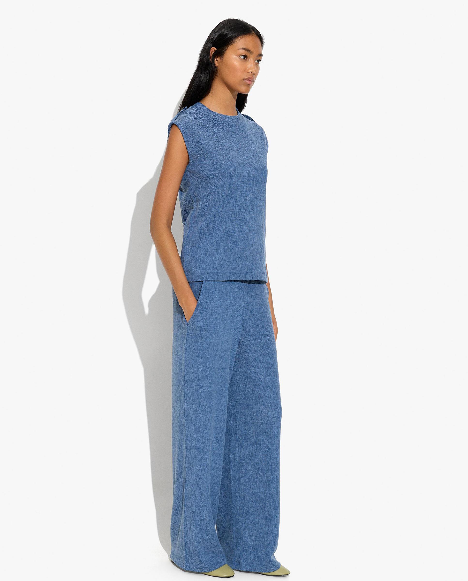 Pantalones rectos de mujer con cintura elástica en liso - Parfois - Azul marino Azul marino-3