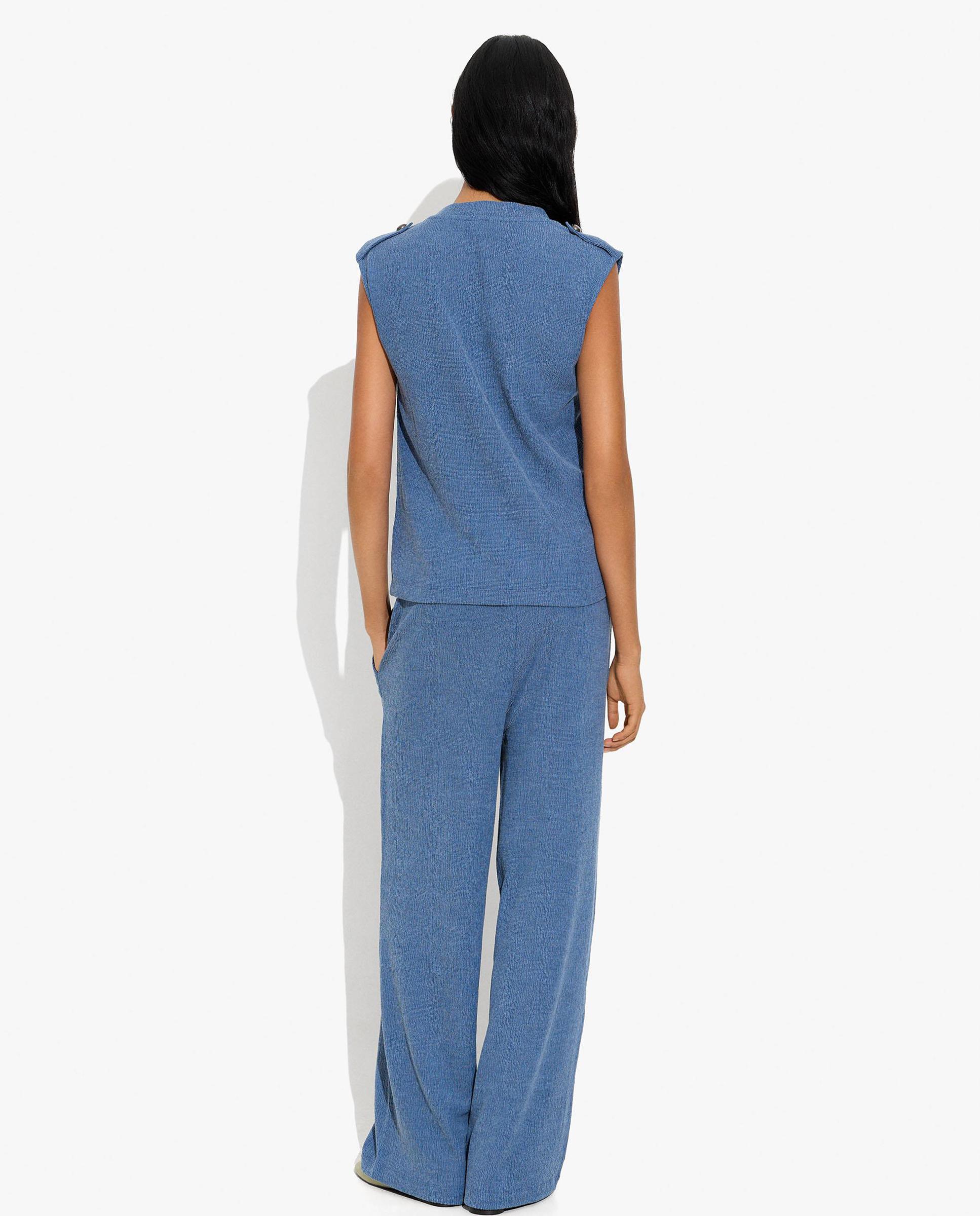 Pantalones rectos de mujer con cintura elástica en liso - Parfois - Azul marino Azul marino-4