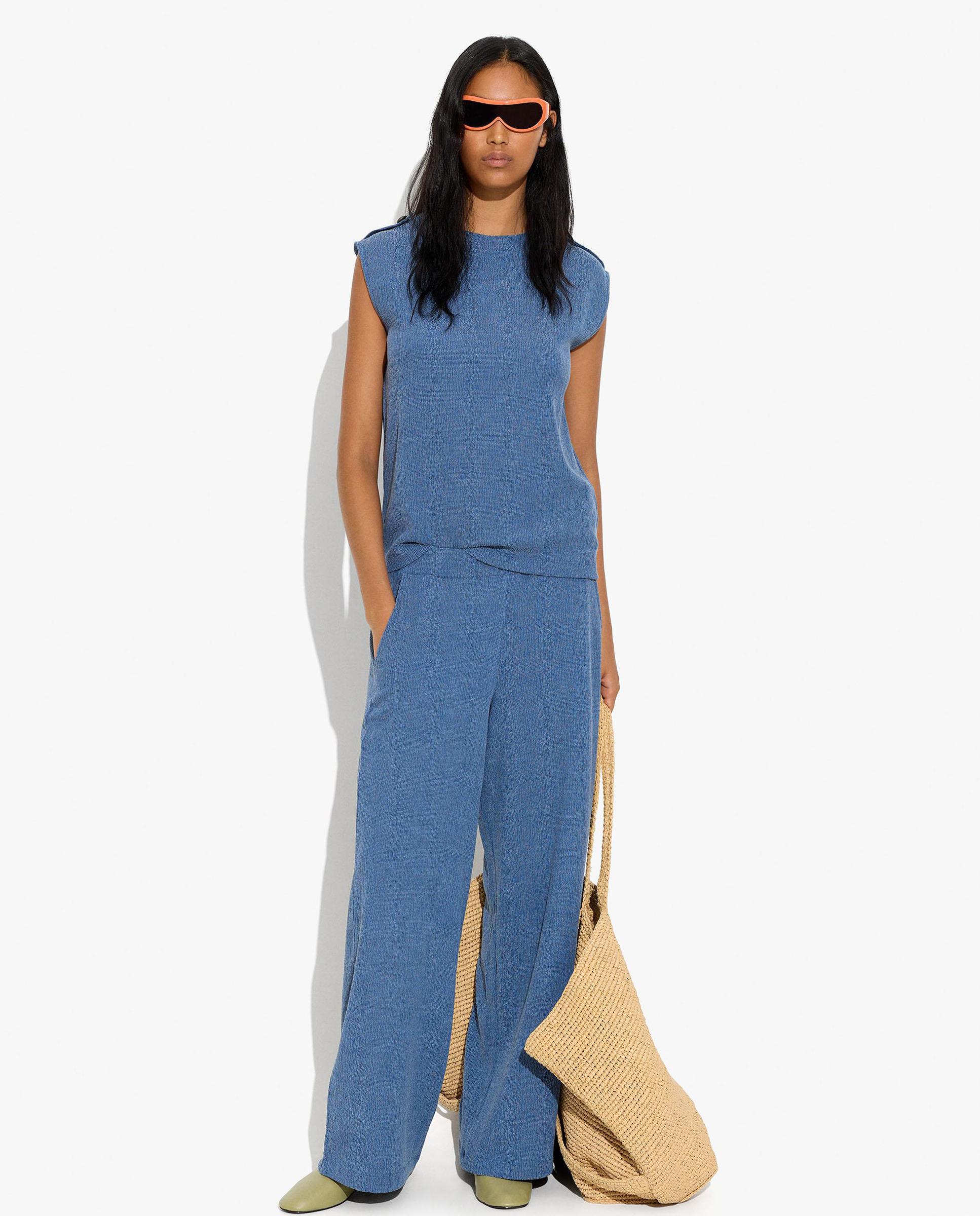 Pantalones rectos de mujer con cintura elástica en liso - Parfois - Azul marino Azul marino-5
