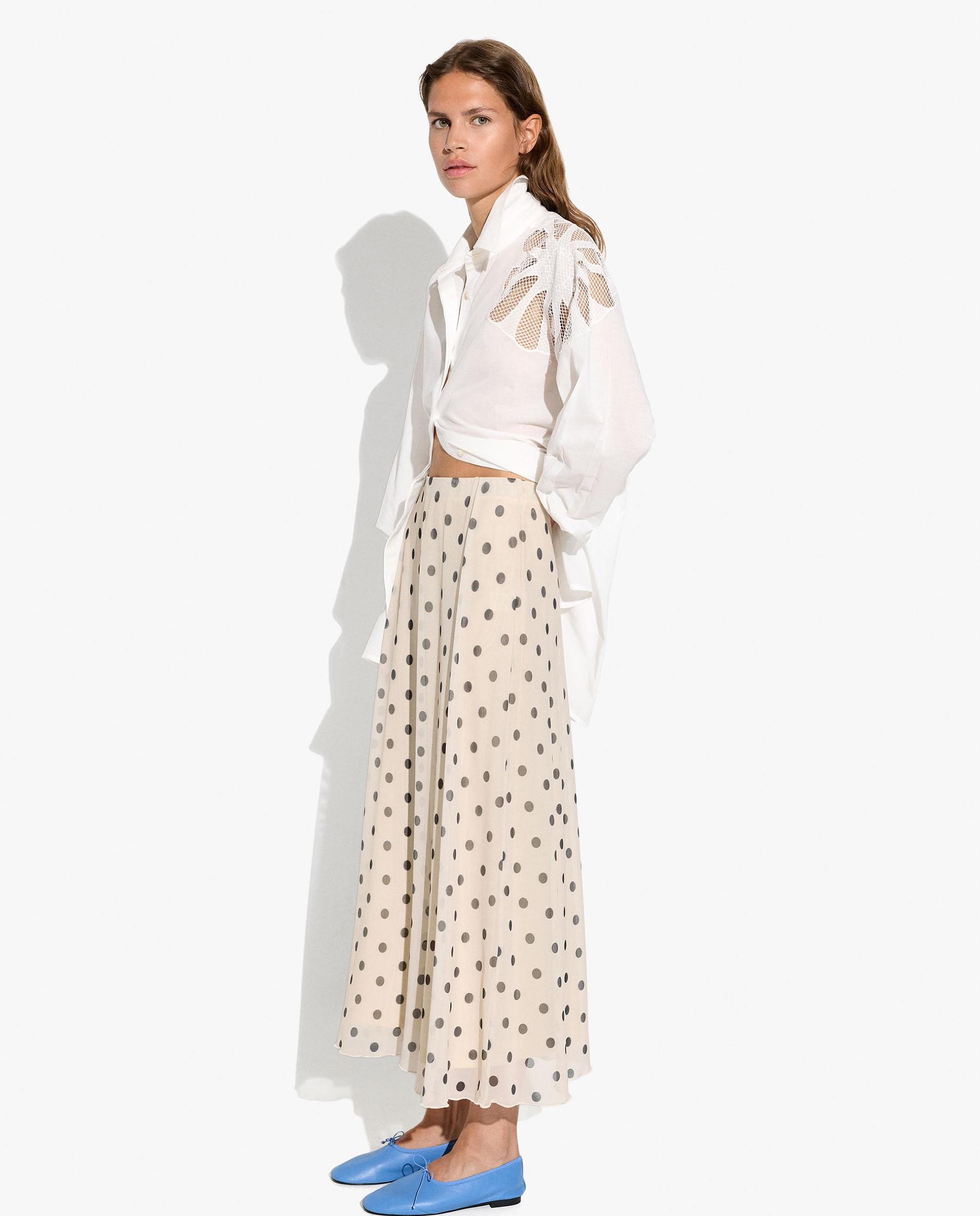 Falda larga con estampado de lunares - Parfois - Natural Natural-1