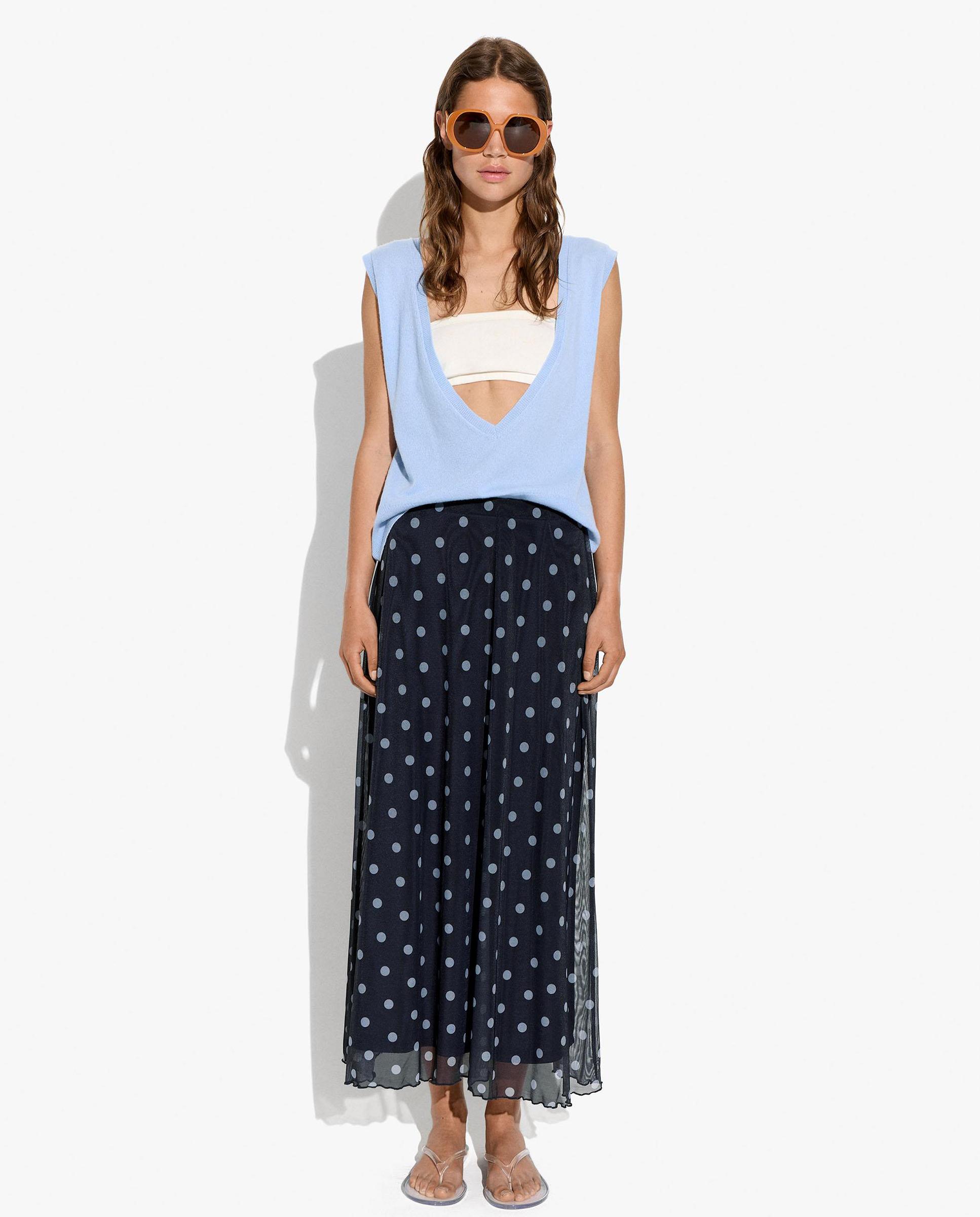 Falda larga con estampado de lunares - Parfois - Azul marino Azul marino-1