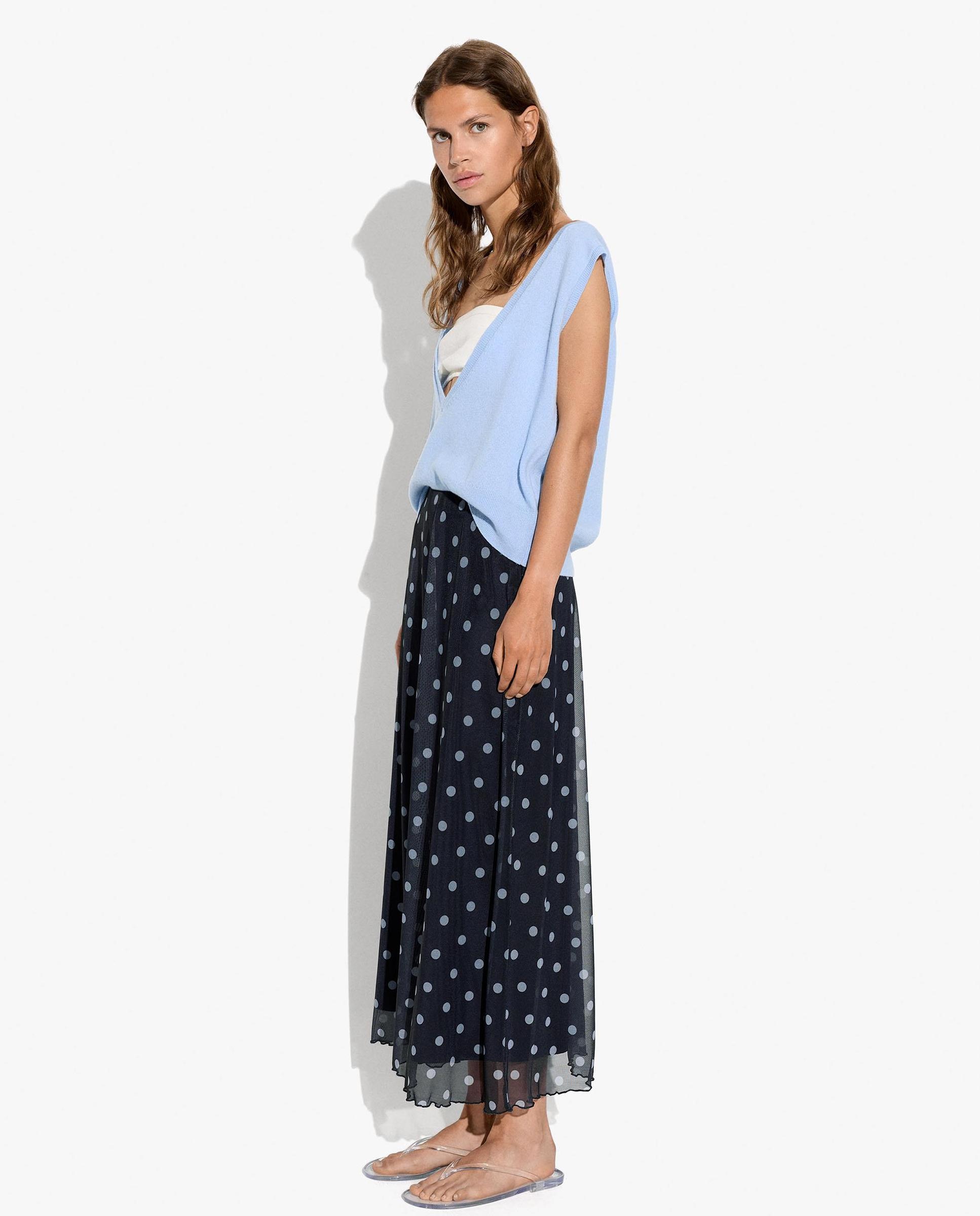 Falda larga con estampado de lunares - Parfois - Azul marino Azul marino-3