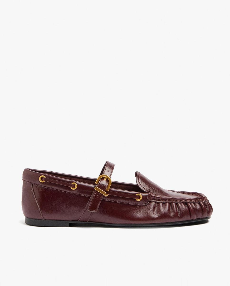 Mocasines planos de mujer 100% piel con cierre de hebilla - Parfois - Burdeos Burdeos-1