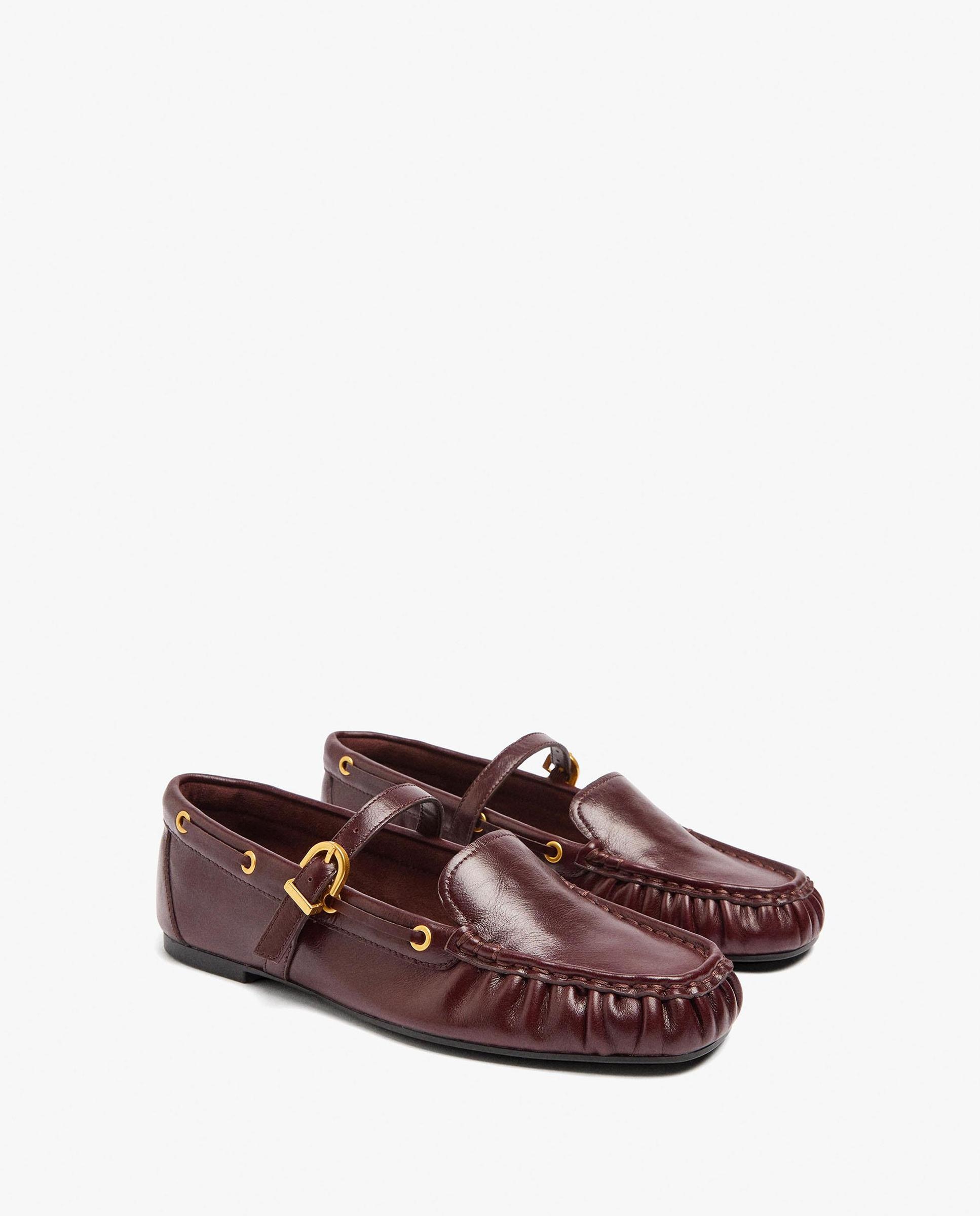 Mocasines planos de mujer 100% piel con cierre de hebilla - Parfois - Burdeos Burdeos-2