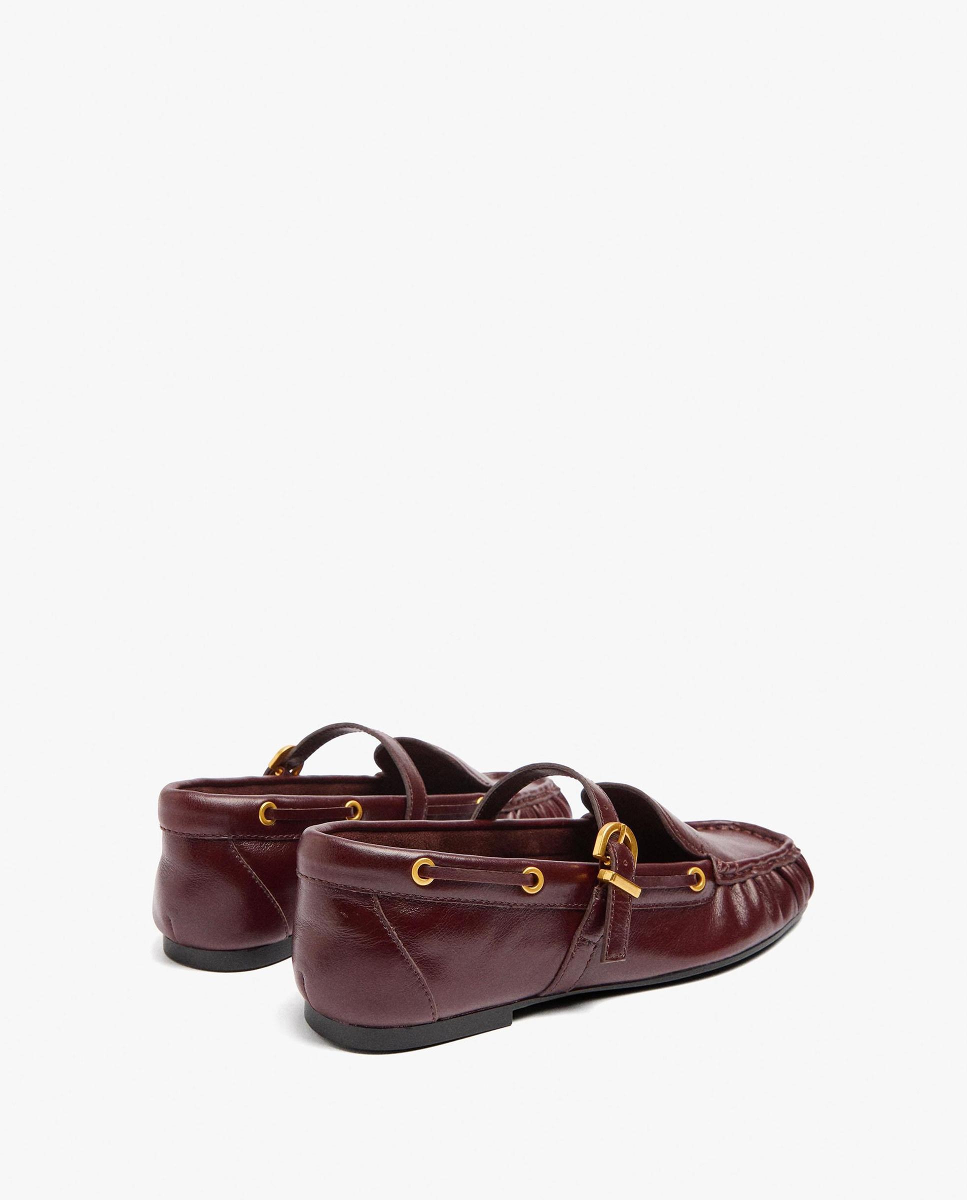 Mocasines planos de mujer 100% piel con cierre de hebilla - Parfois - Burdeos Burdeos-4