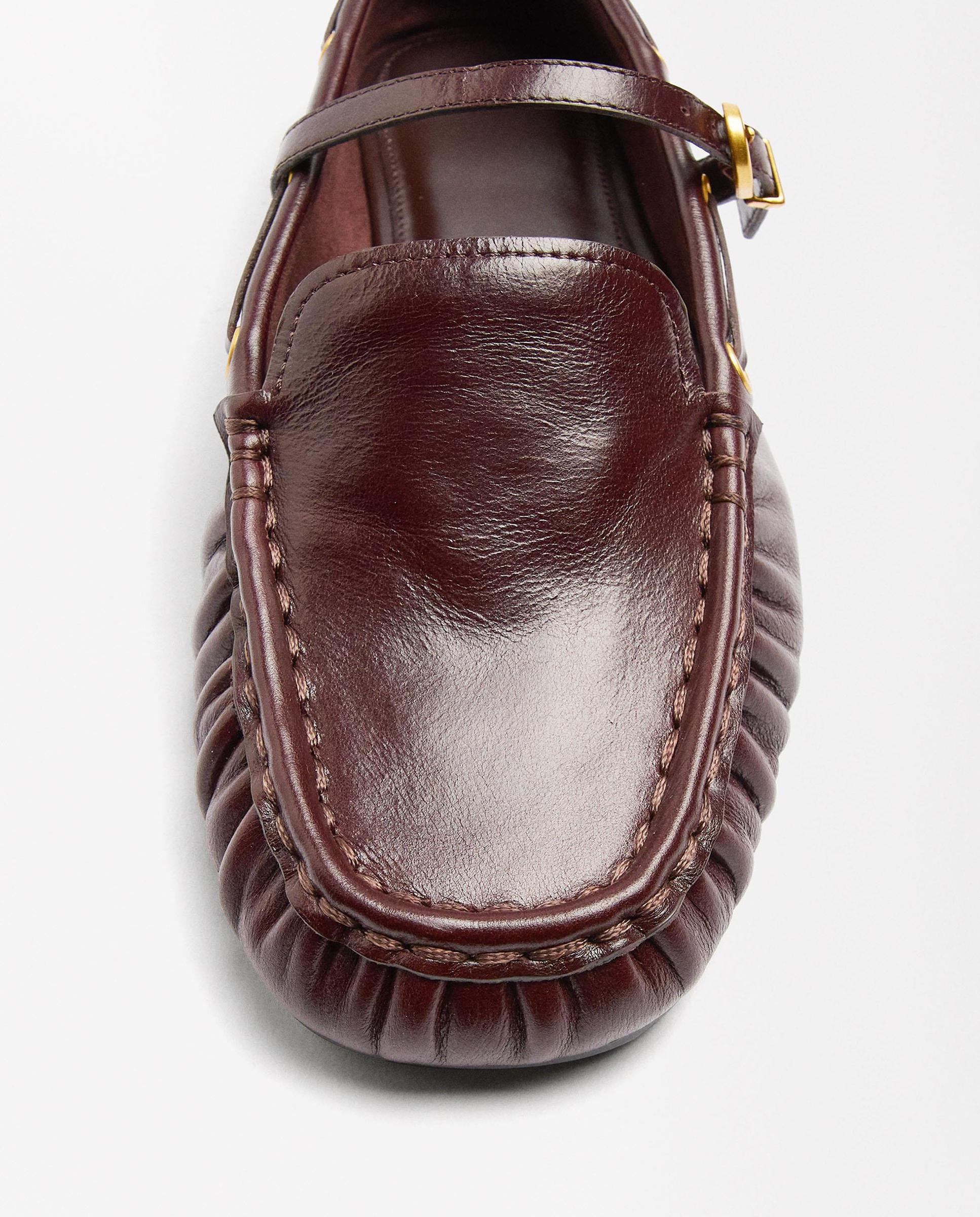 Mocasines planos de mujer 100% piel con cierre de hebilla - Parfois - Burdeos Burdeos-5