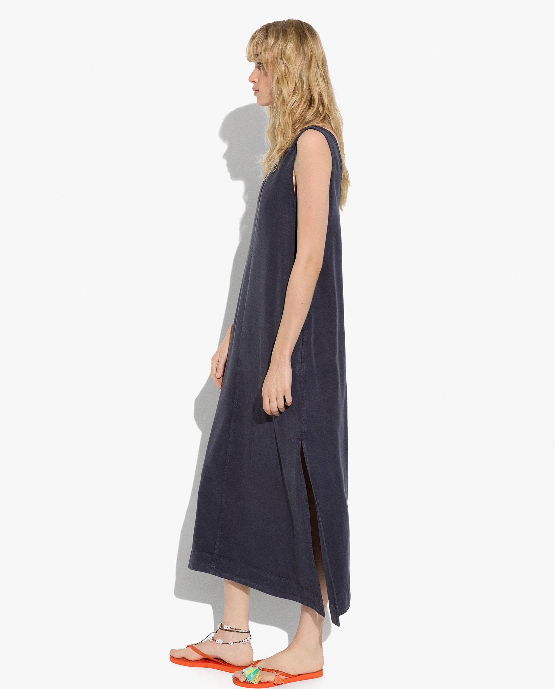 Vestido midi 100% liocel sin mangas fluido en liso - Parfois - Gris oscuro Gris oscuro-2