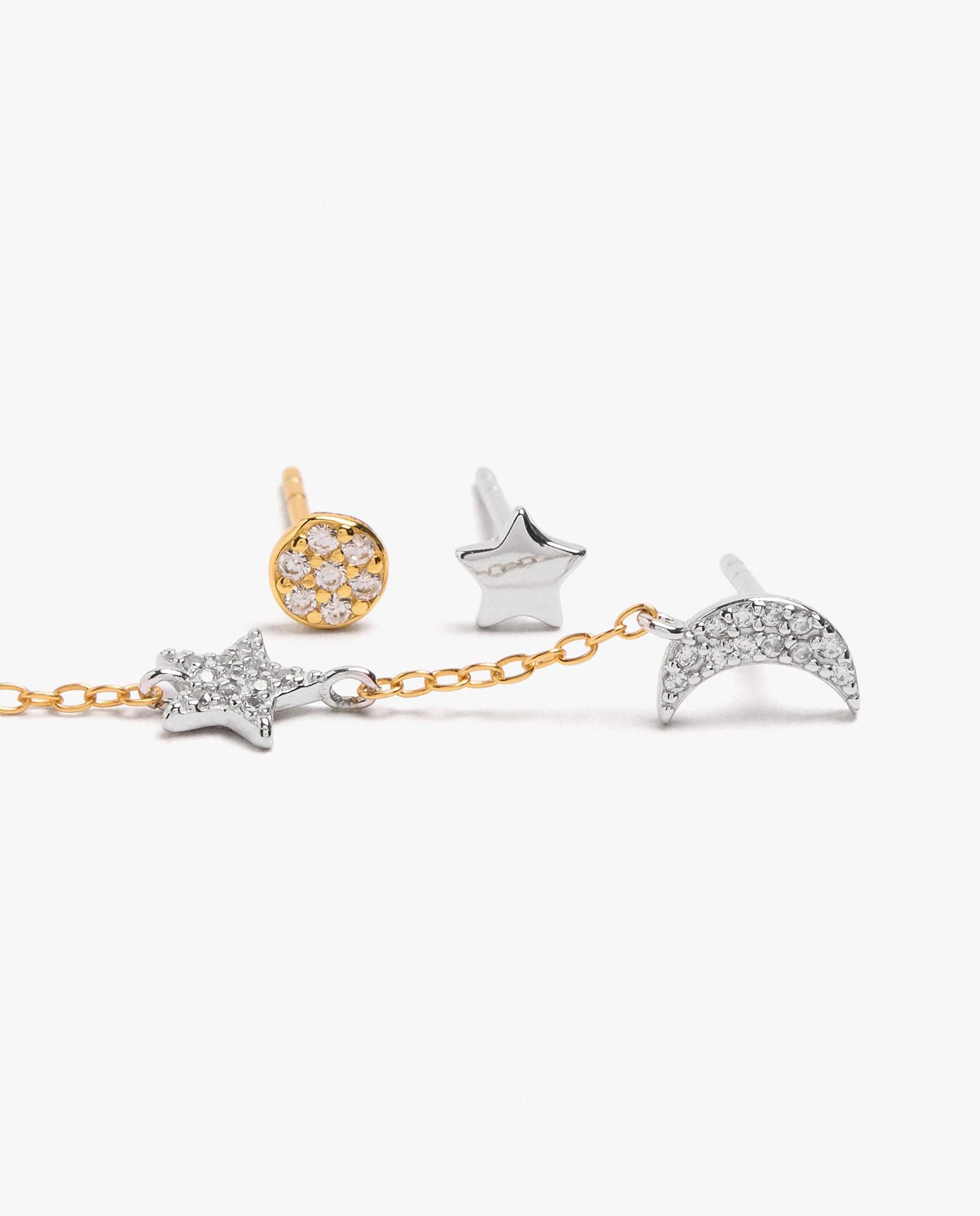 Pendientes de plata de ley bañado en oro de 18 k con circonitas - Parfois - Blanco Blanco-2