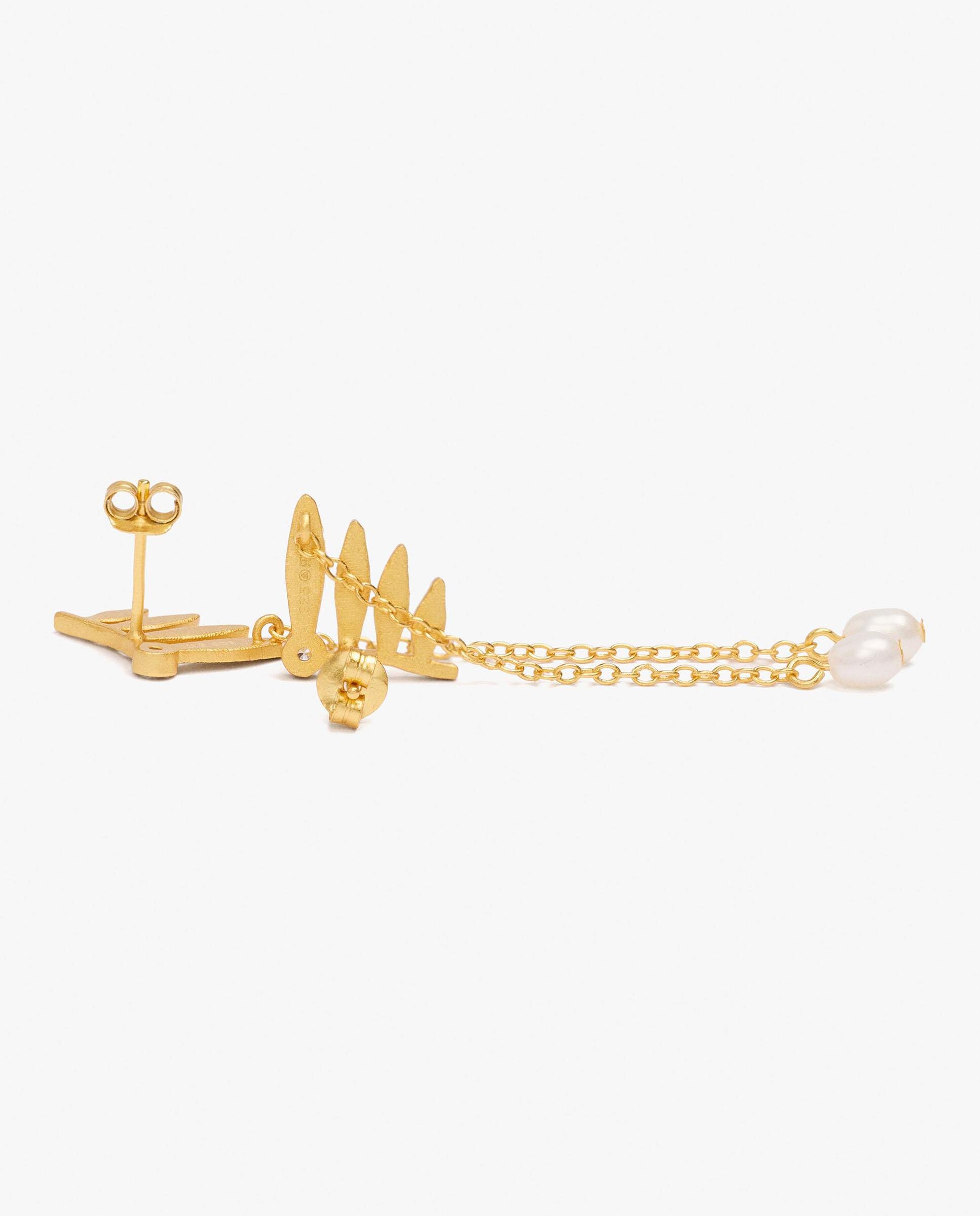 Pendientes de plata de ley bañado en oro de 18 k con minipétalos y perlas - Parfois - Blanco Blanco-3