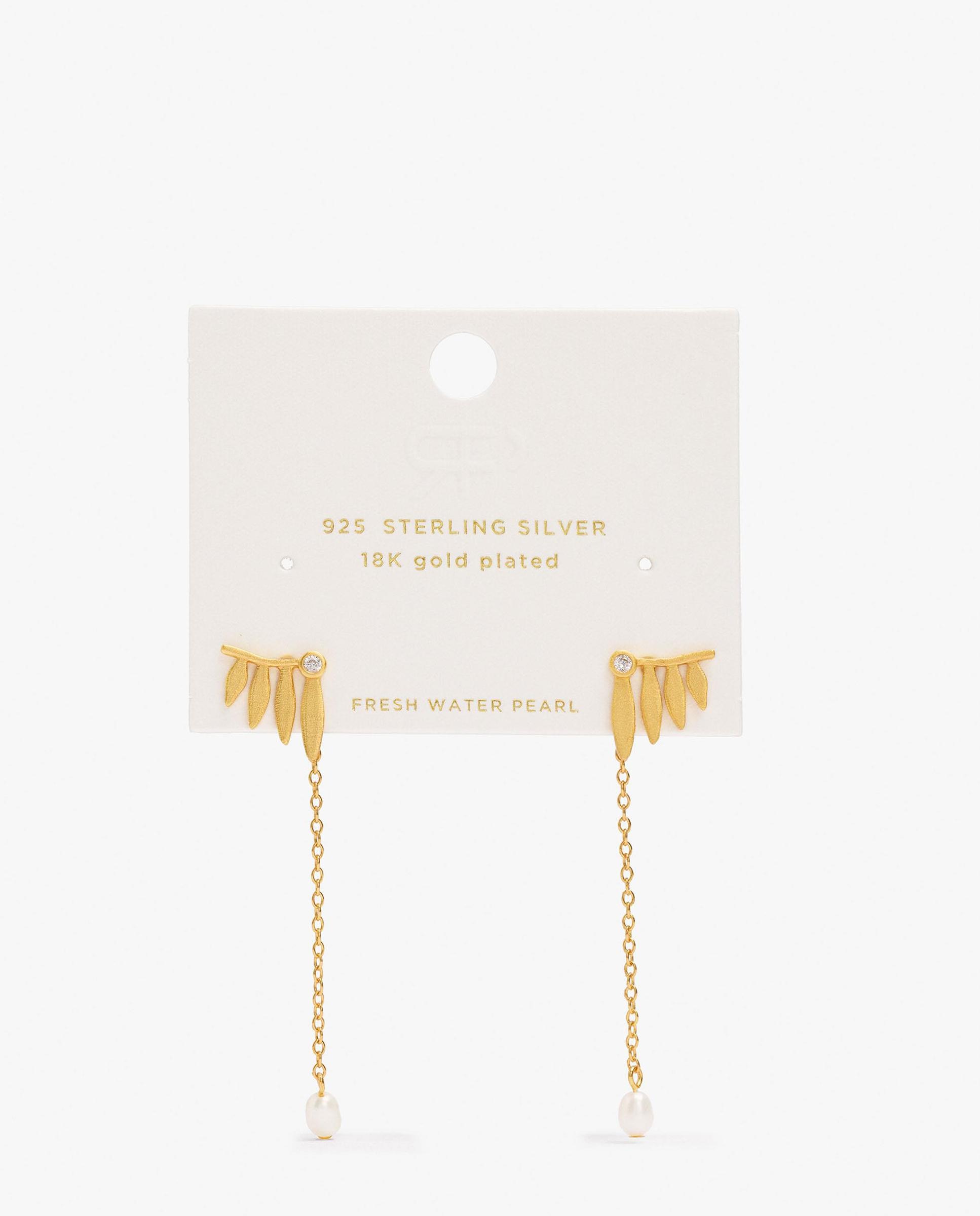 Pendientes de plata de ley bañado en oro de 18 k con minipétalos y perlas - Parfois - Blanco Blanco-4