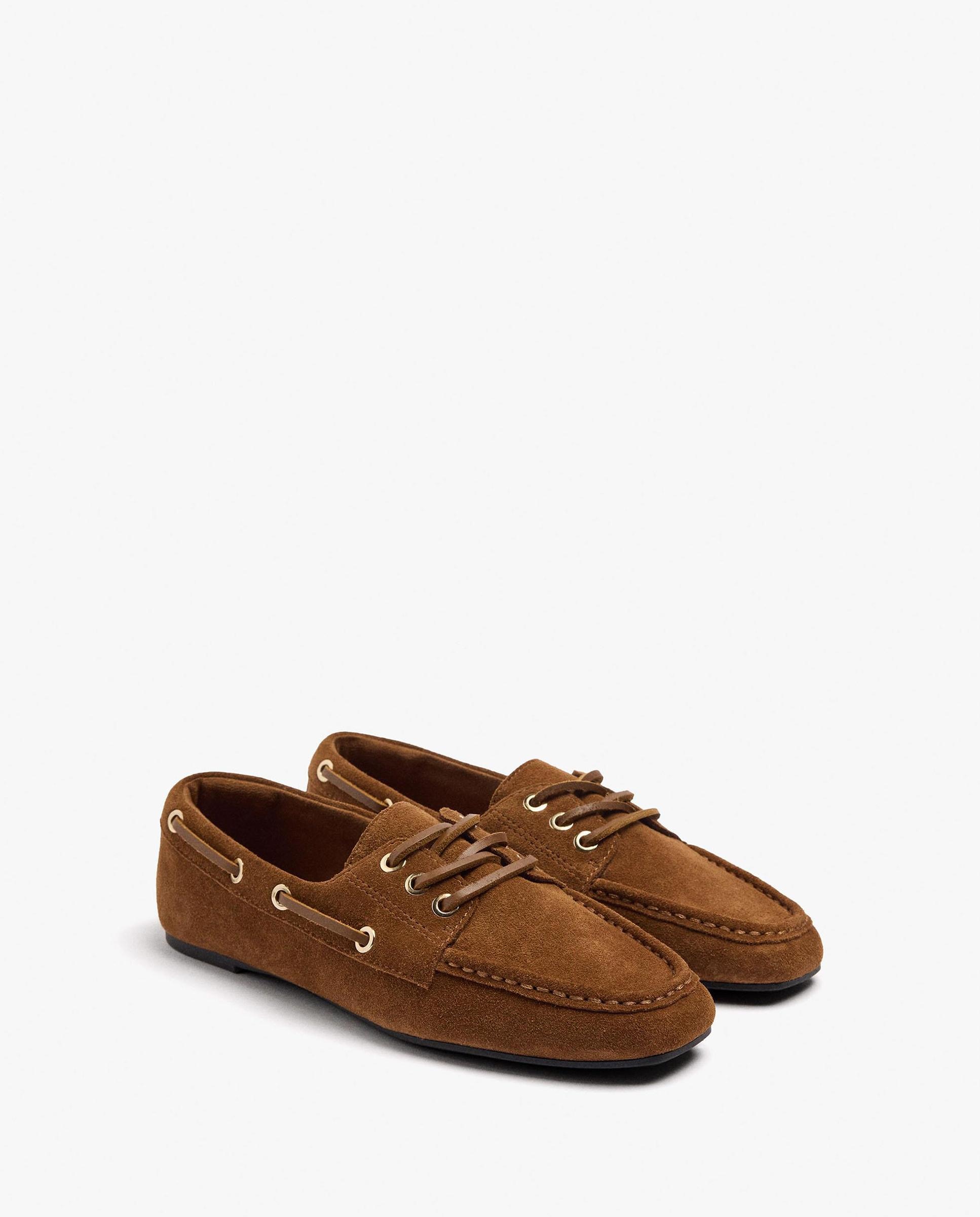 Mocasines planos de mujer 100% piel con cordones decorativos - Parfois - Marrón claro Marrón claro-2