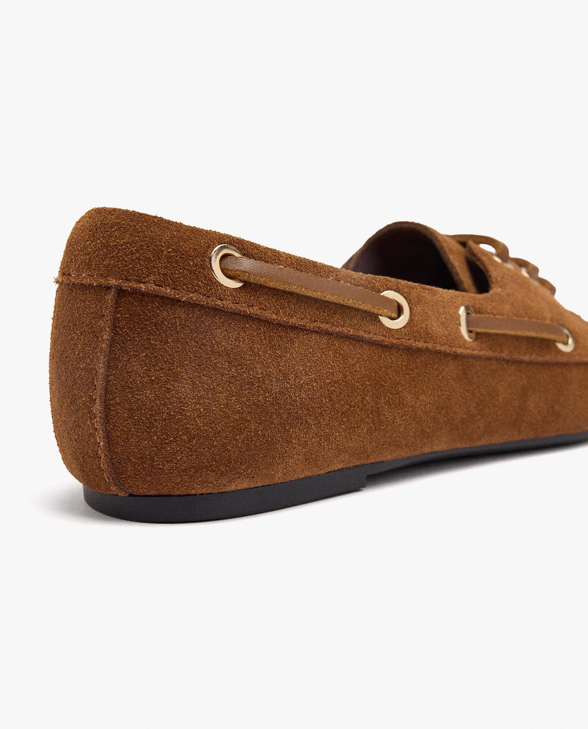 Mocasines planos de mujer 100% piel con cordones decorativos - Parfois - Marrón claro Marrón claro-5
