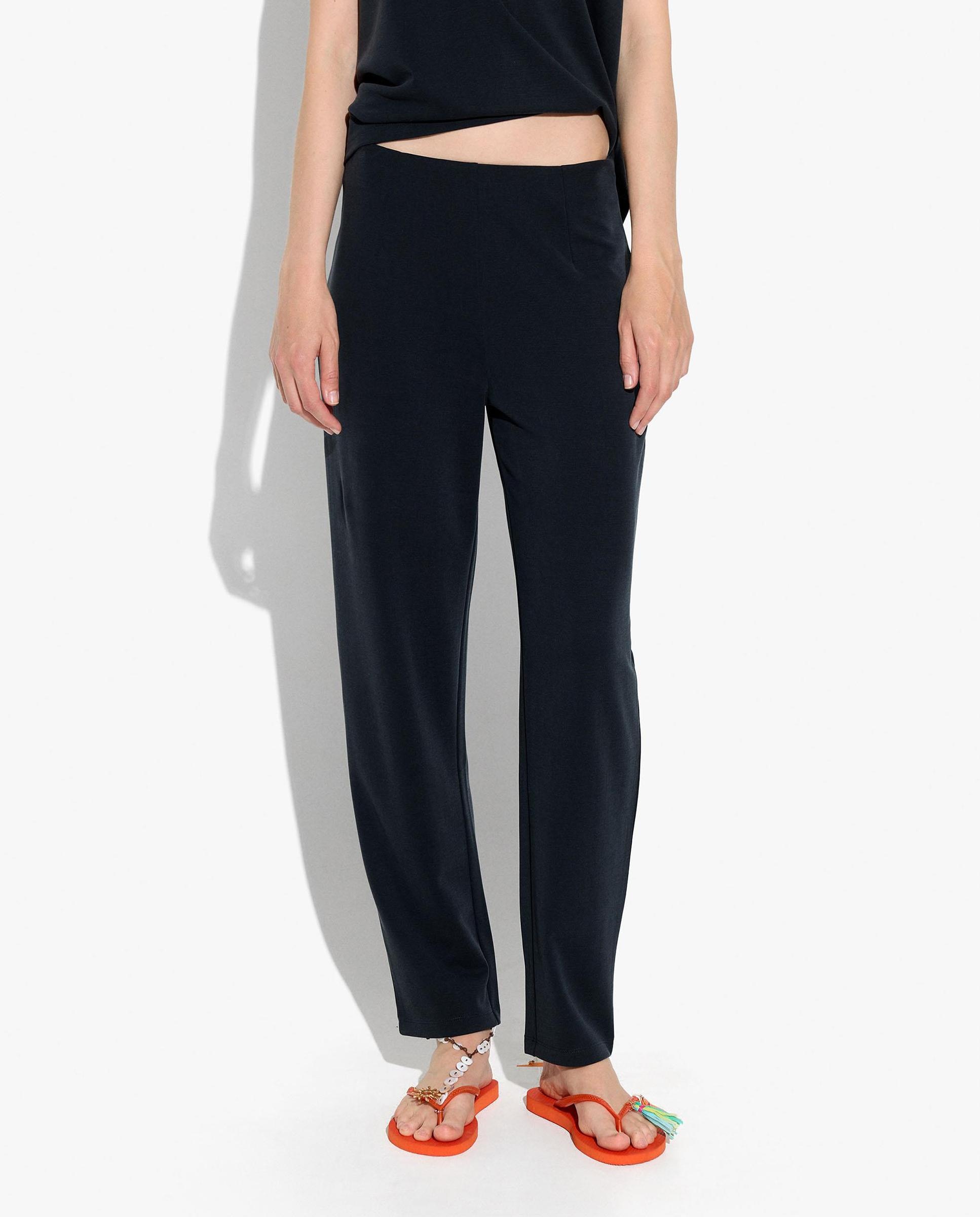 Pantalones rectos de mujer de punto con cintura elástica en liso - Parfois - Kaki Gris oscuro-2