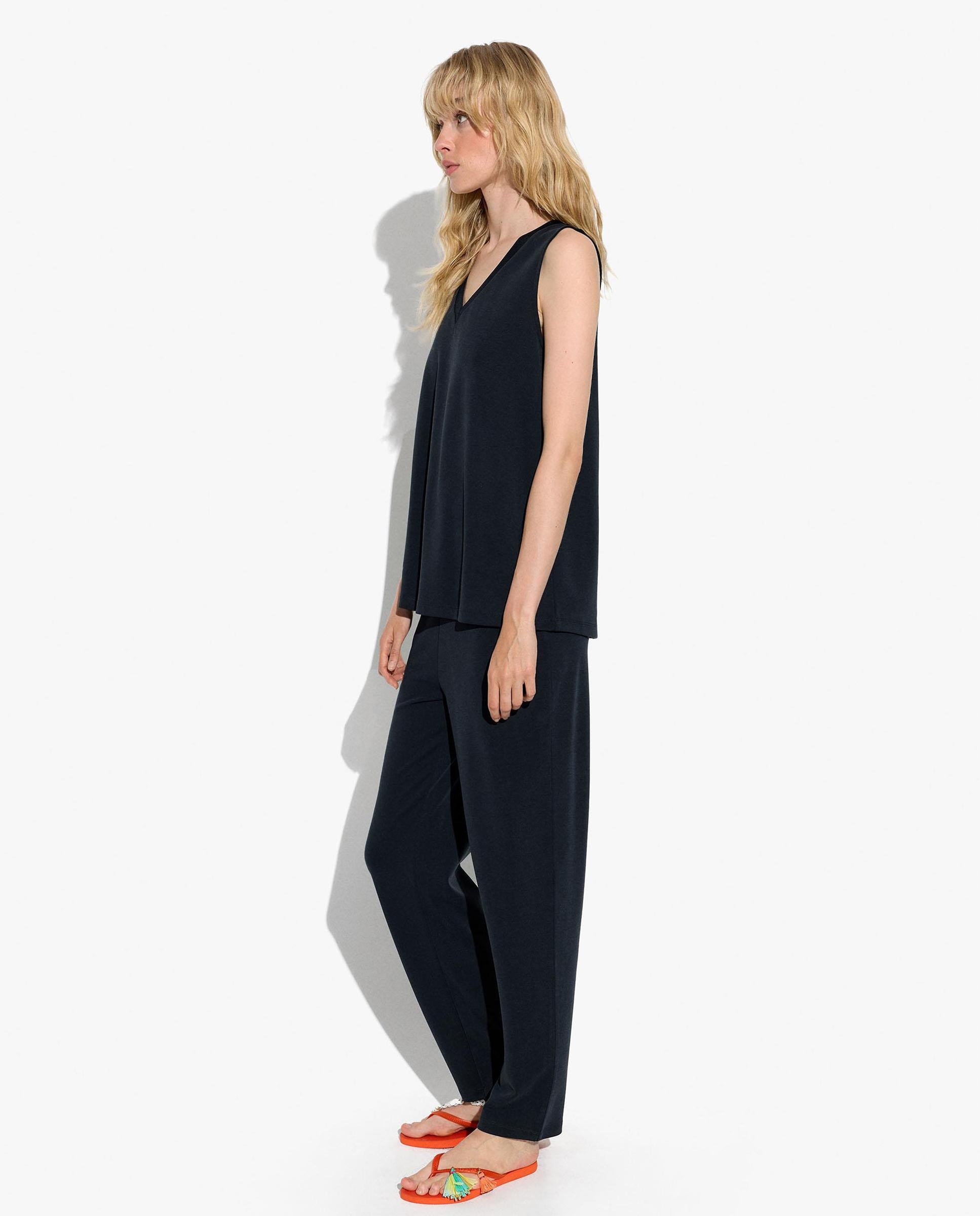 Pantalones rectos de mujer de punto con cintura elástica en liso - Parfois - Kaki Gris oscuro-4
