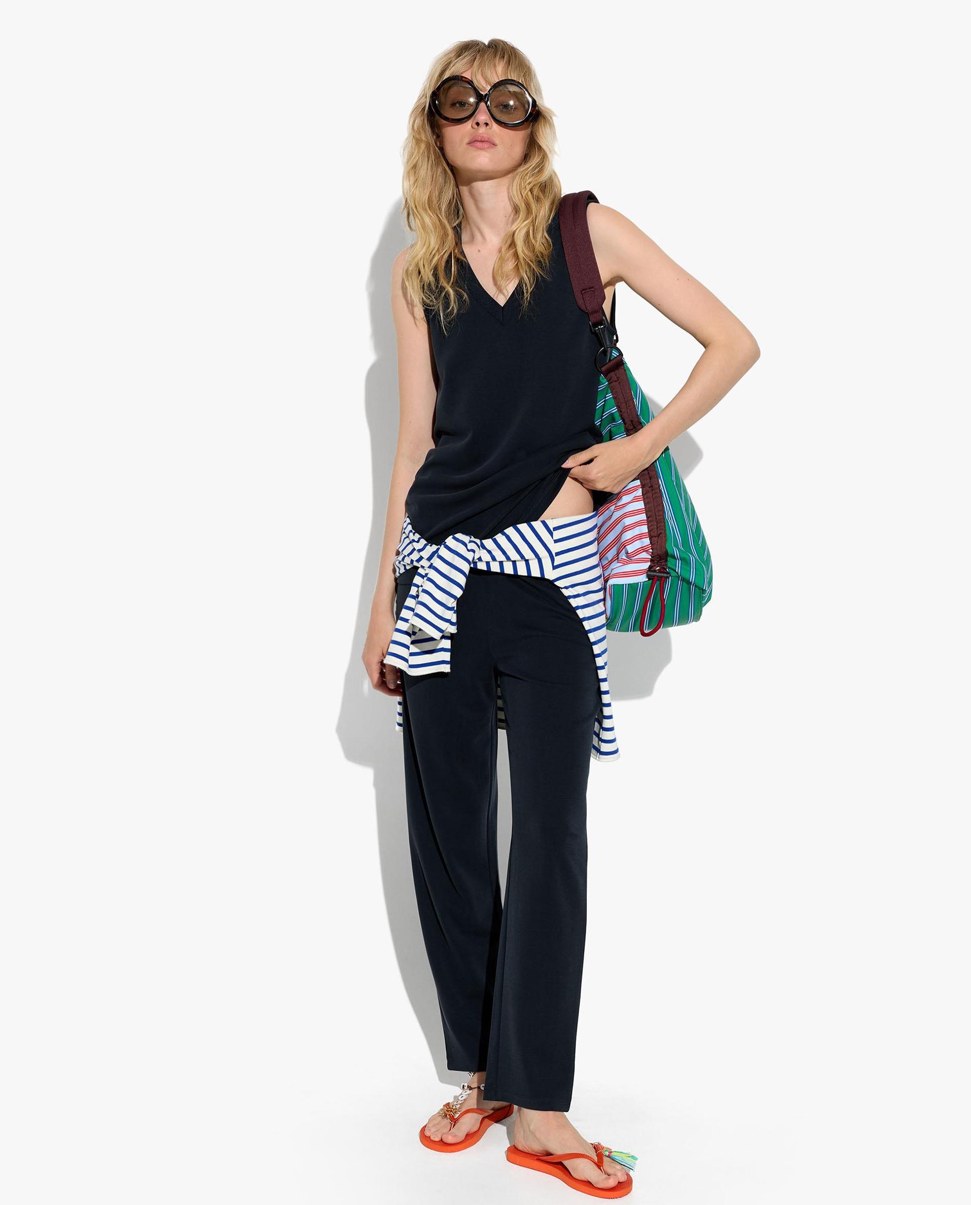 Pantalones rectos de mujer de punto con cintura elástica en liso - Parfois - Kaki Gris oscuro-5