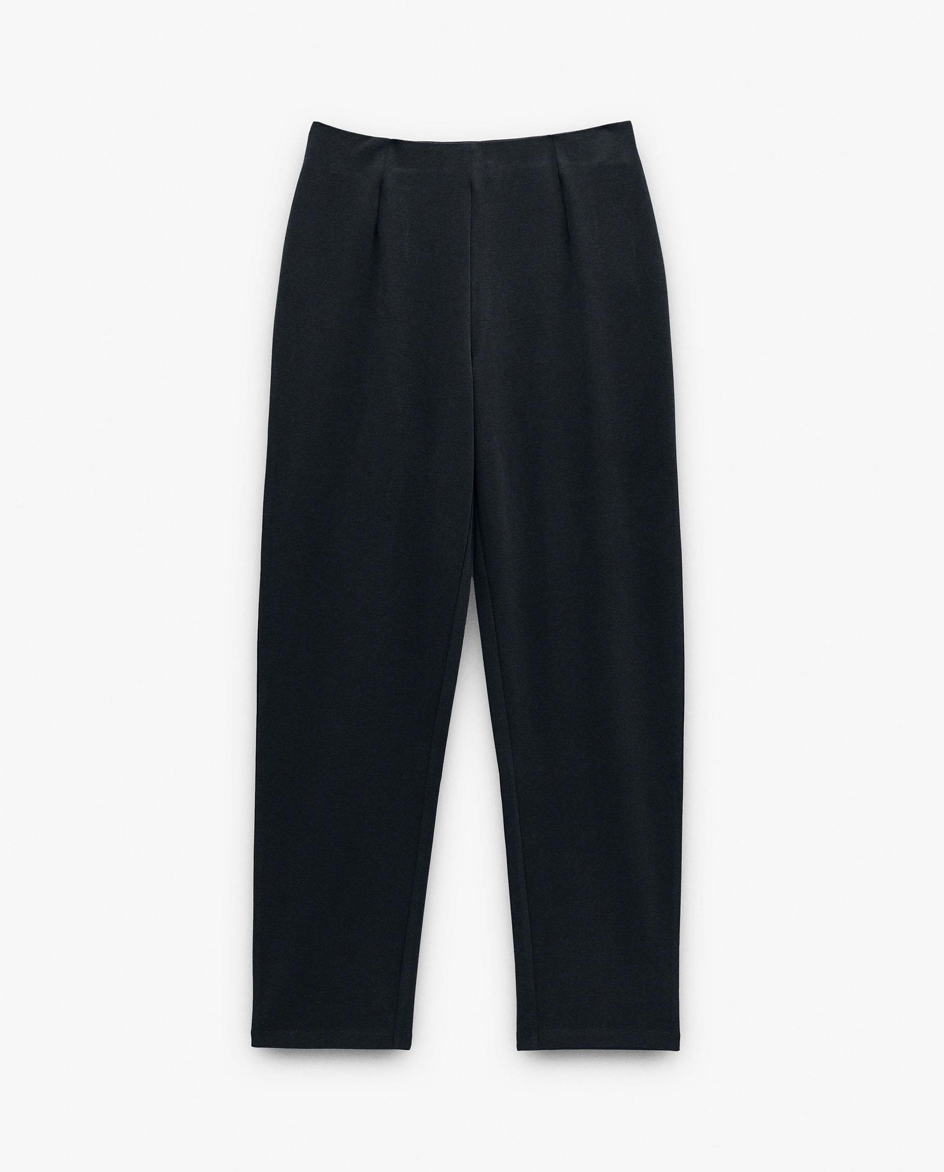 Pantalones rectos de mujer de punto con cintura elástica en liso - Parfois - Kaki Gris oscuro-7