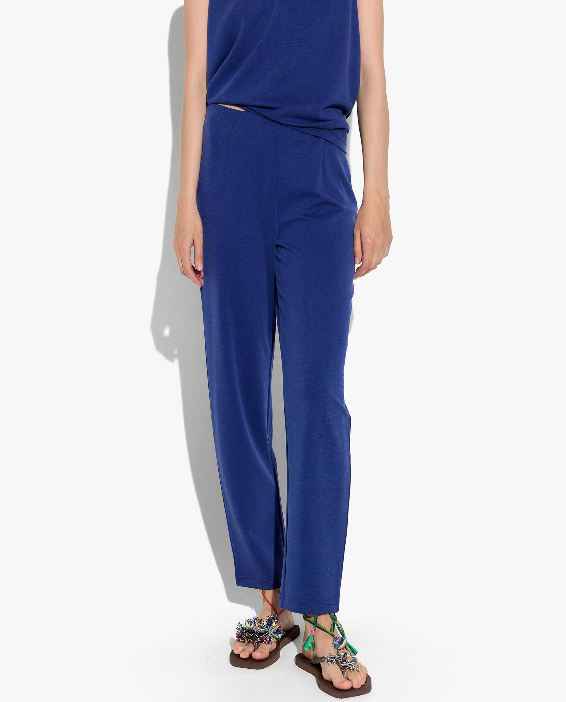 Pantalones rectos de mujer de punto con cintura elástica en liso - Parfois - Azul marino Azul marino-2