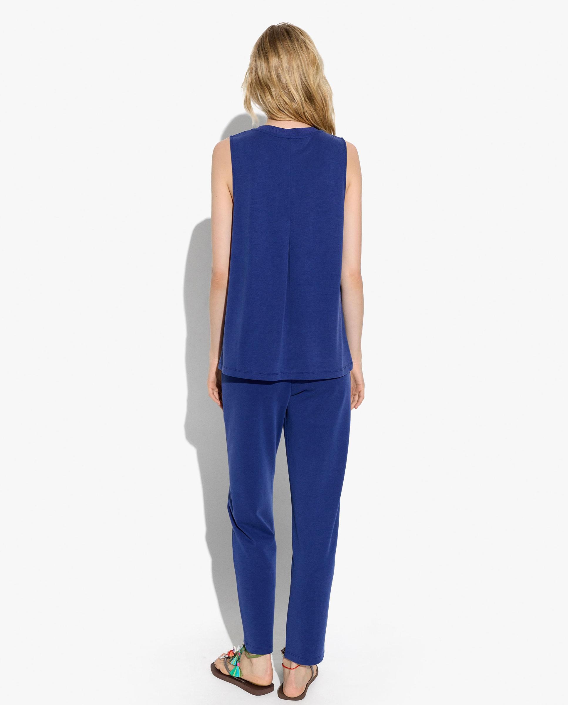 Pantalones rectos de mujer de punto con cintura elástica en liso - Parfois - Azul marino Azul marino-4