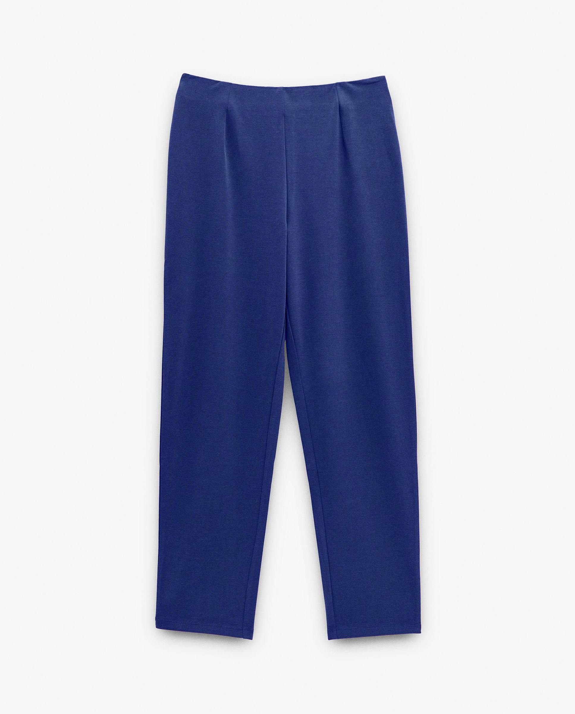 Pantalones rectos de mujer de punto con cintura elástica en liso - Parfois - Azul marino Azul marino-7