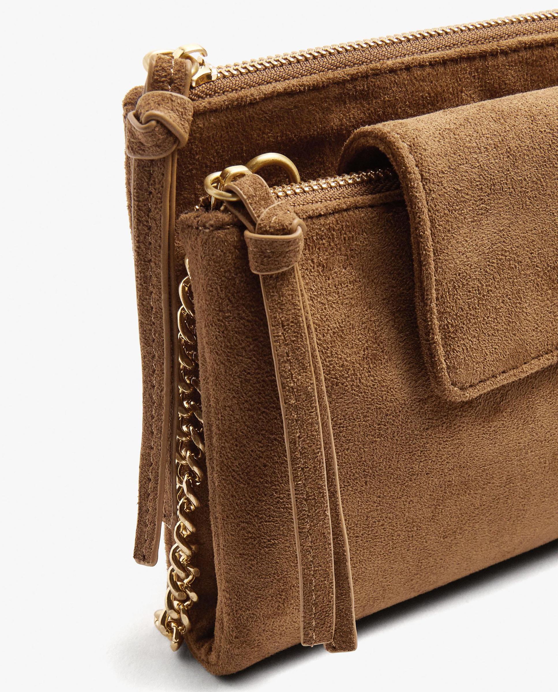 Bandolera de mujer con varios compartimentos y cierre de cremallera en liso - Parfois - Camel Camel-3