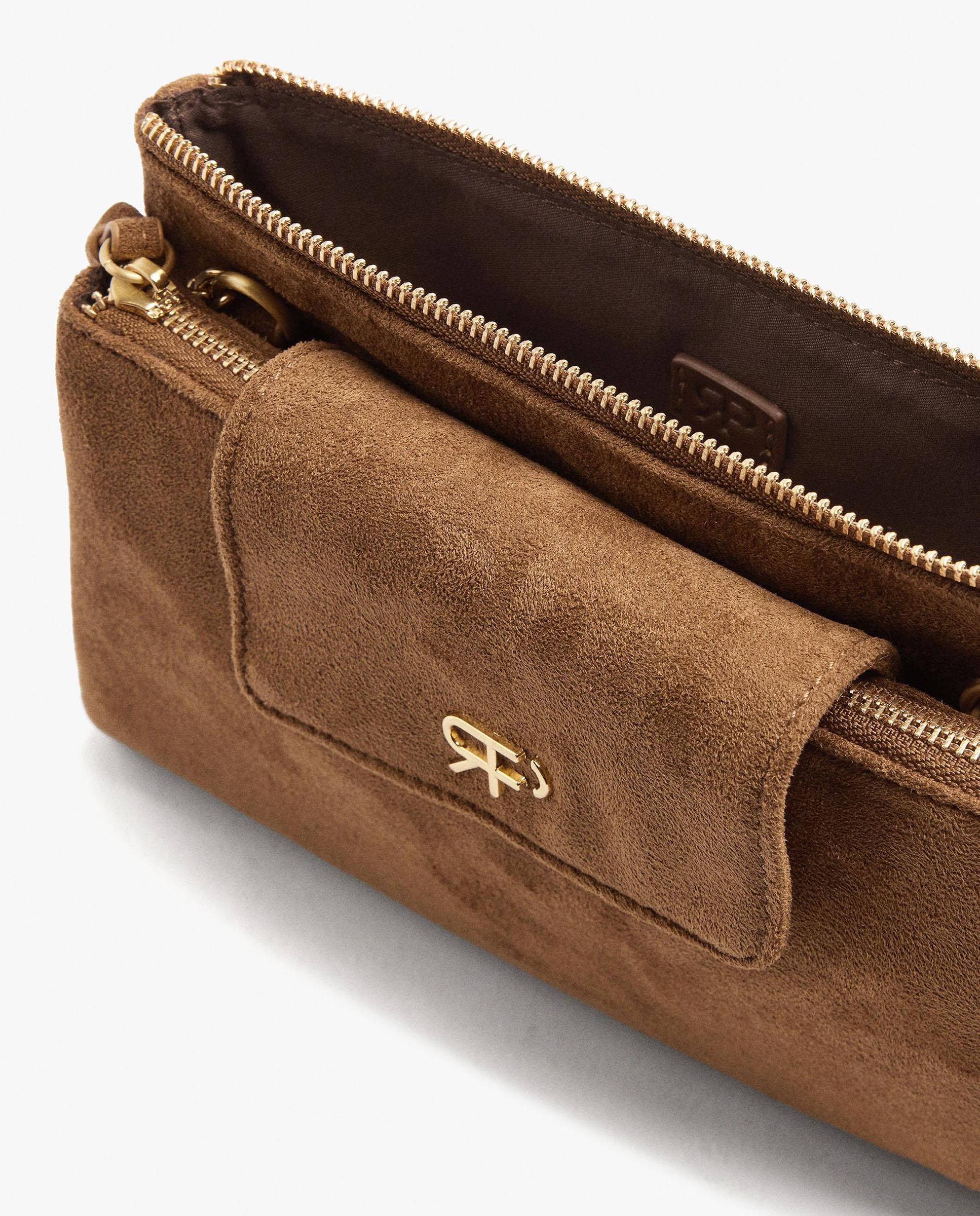 Bandolera de mujer con varios compartimentos y cierre de cremallera en liso - Parfois - Camel Camel-4