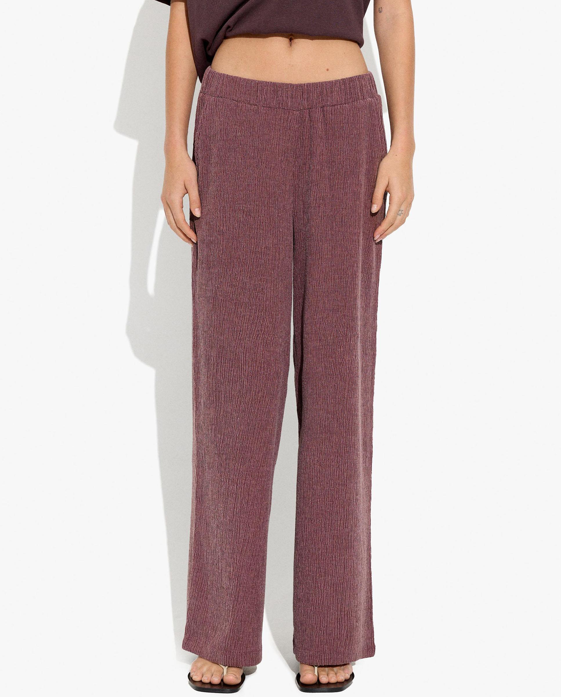 Pantalones rectos de mujer con cintura elástica en liso - Parfois - Burdeos Burdeos-2