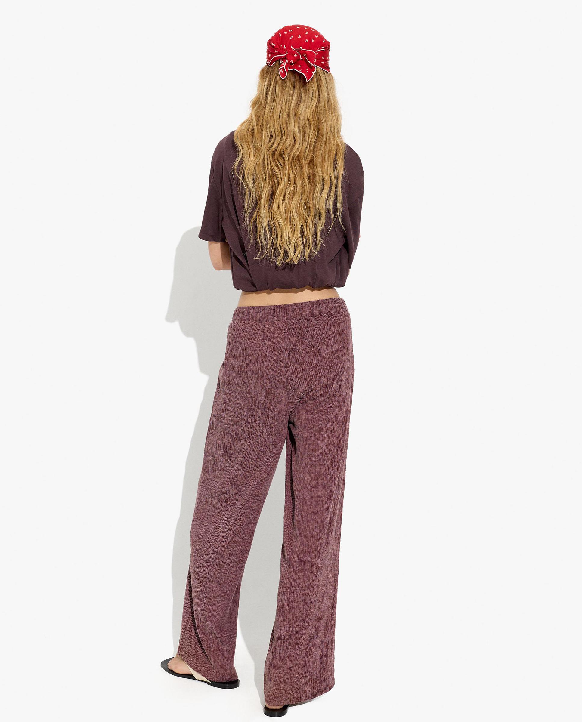 Pantalones rectos de mujer con cintura elástica en liso - Parfois - Burdeos Burdeos-5