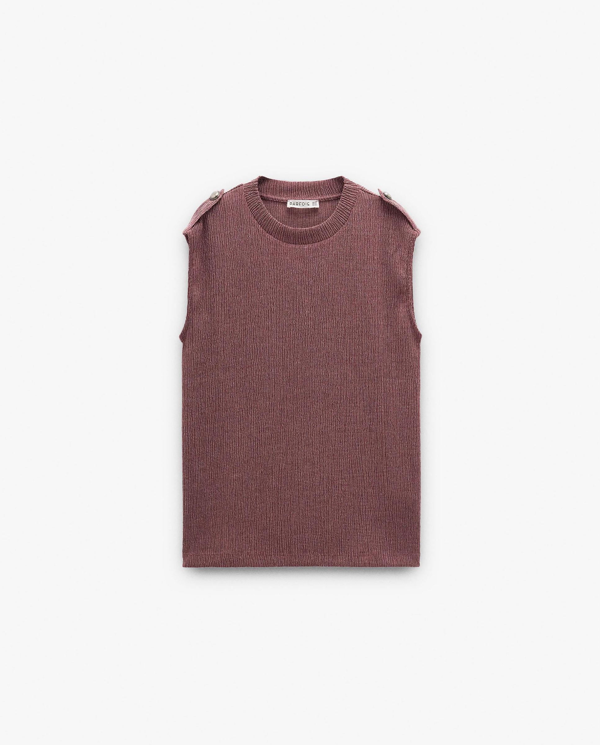 Top de mujer estilo crop de manga corta - Parfois - Burdeos Burdeos-6