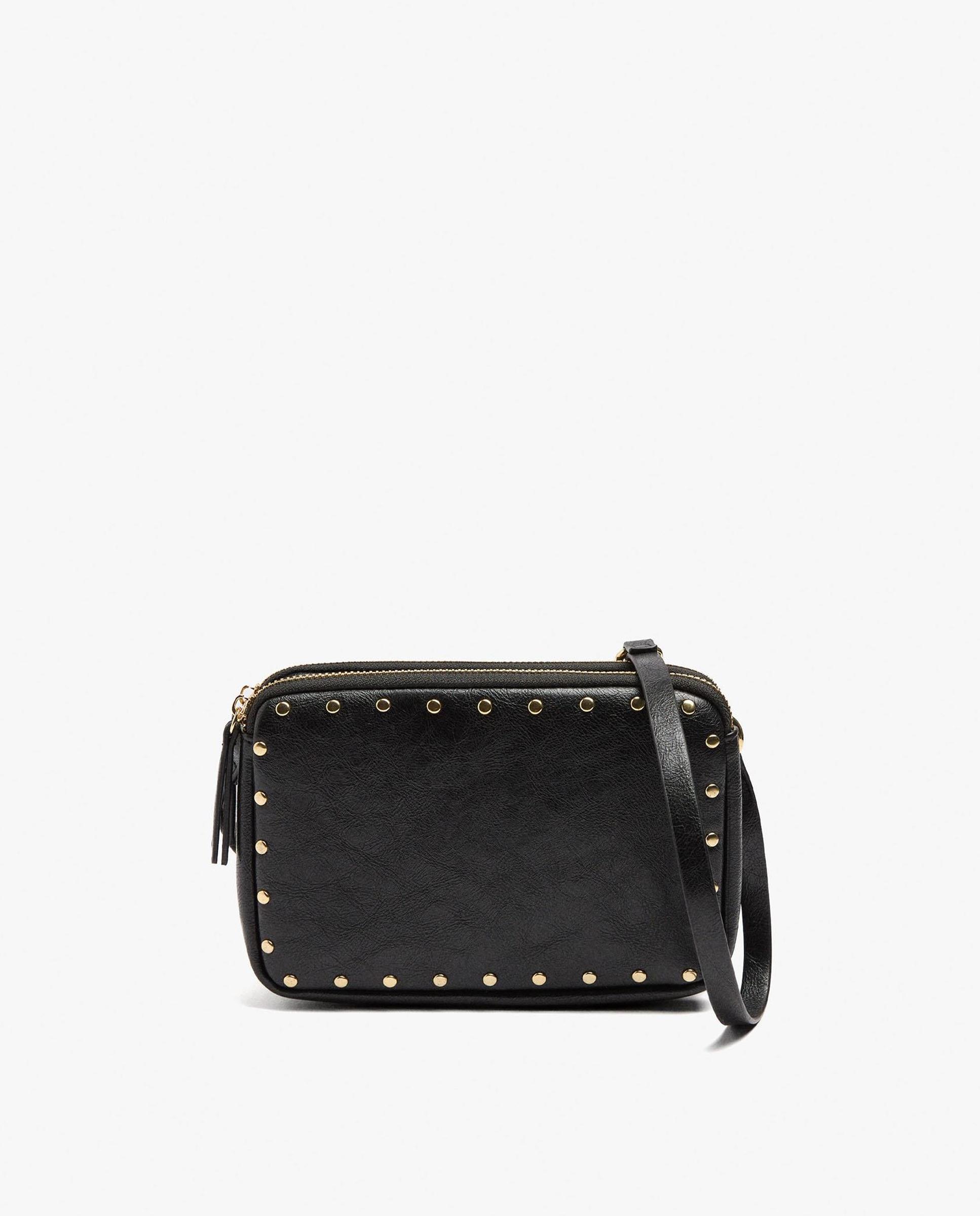Bandolera de mujer con varios compartimentos y cierre de cremallera con tachuelas en liso - Parfois - Negro Negro-1
