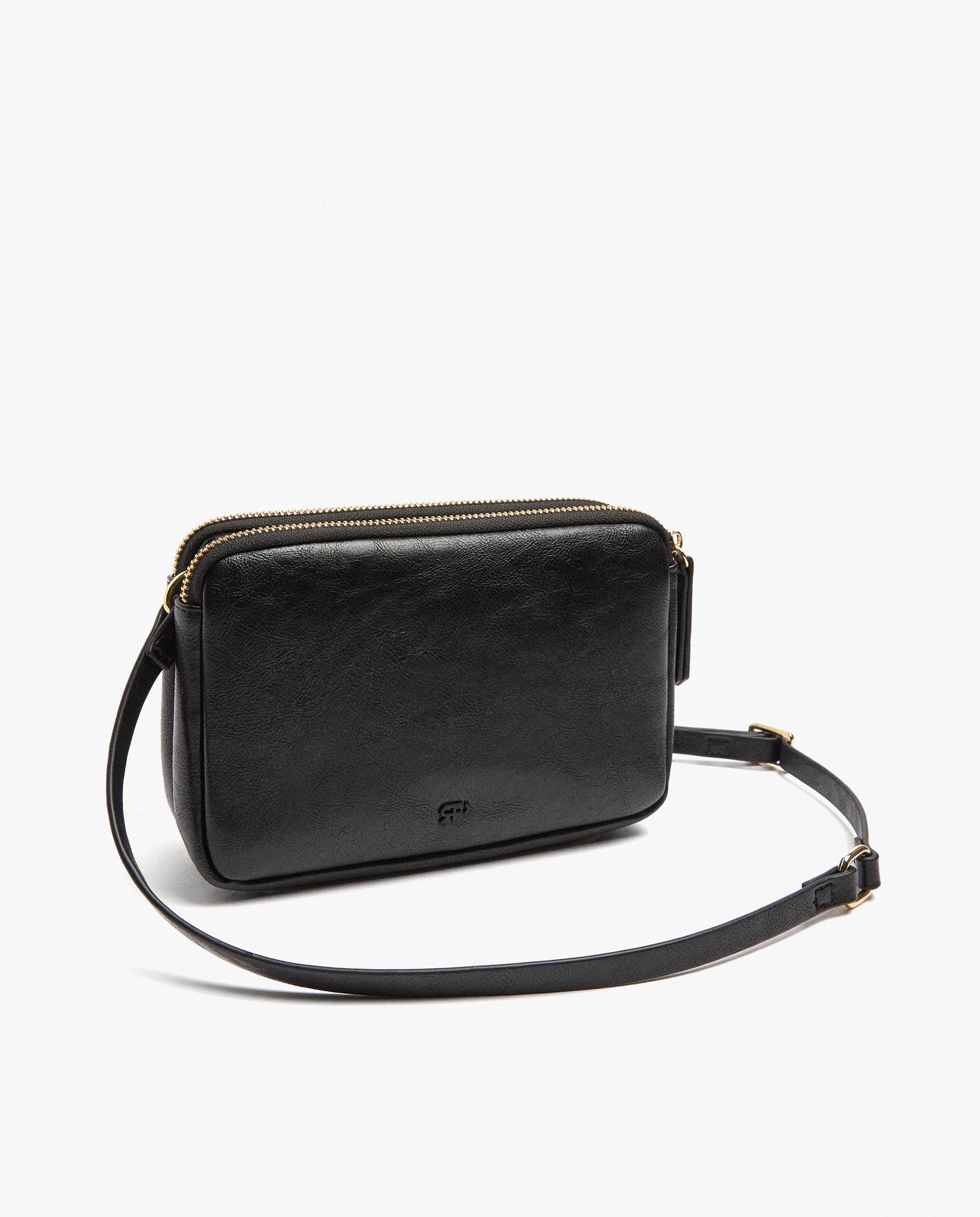 Bandolera de mujer con varios compartimentos y cierre de cremallera con tachuelas en liso - Parfois - Negro Negro-2