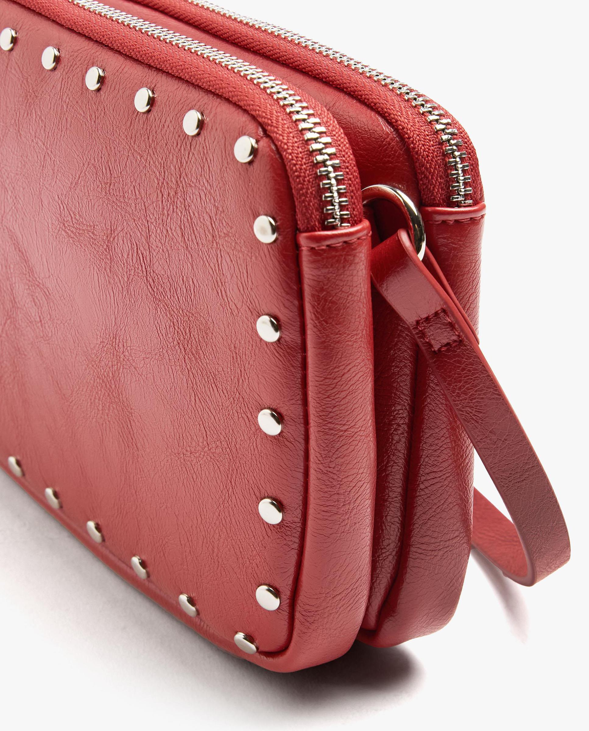 Bandolera de mujer con varios compartimentos y cierre de cremallera con tachuelas en liso - Parfois - Rojo Rojo-3