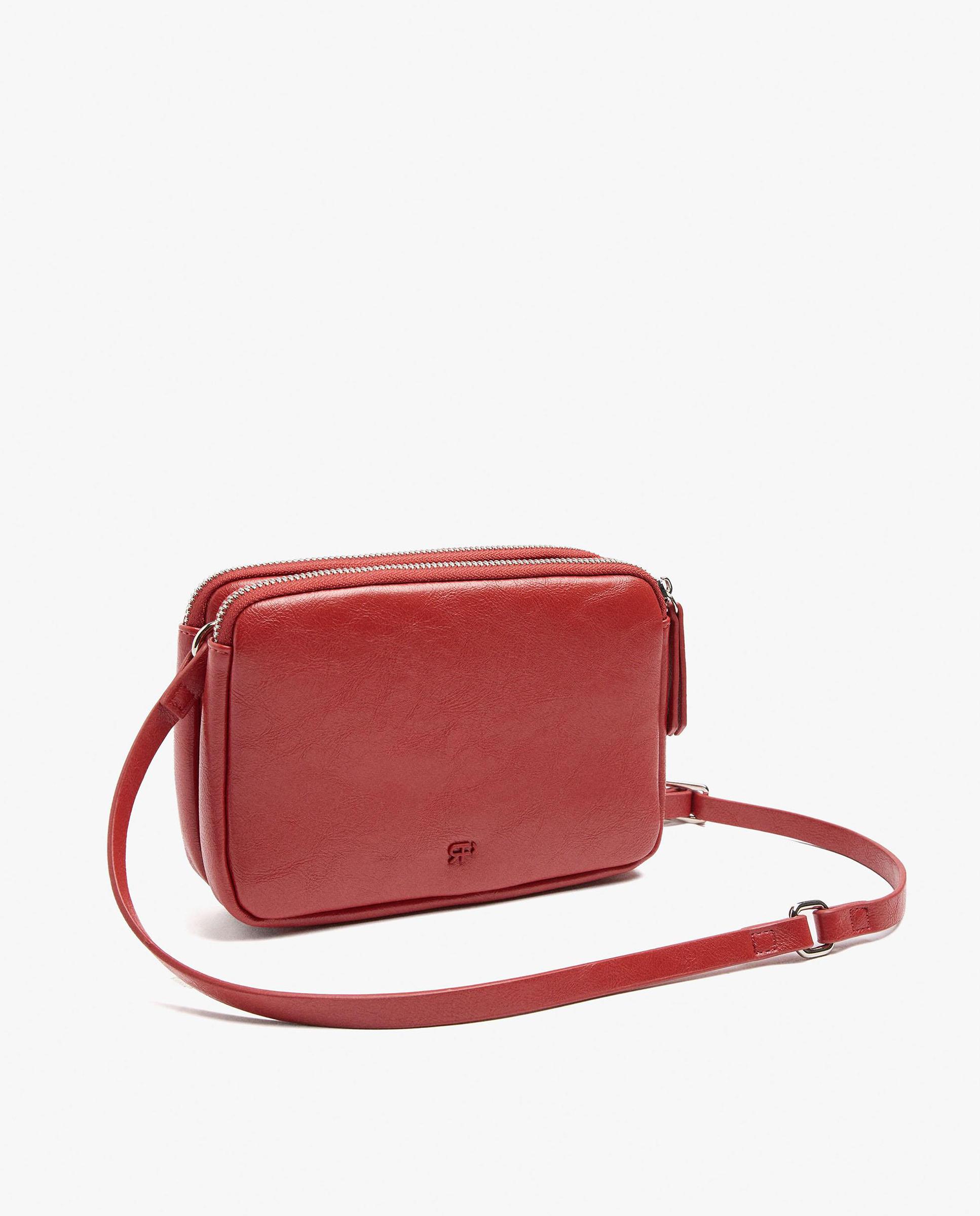 Bandolera de mujer con varios compartimentos y cierre de cremallera con tachuelas en liso - Parfois - Rojo Rojo-2