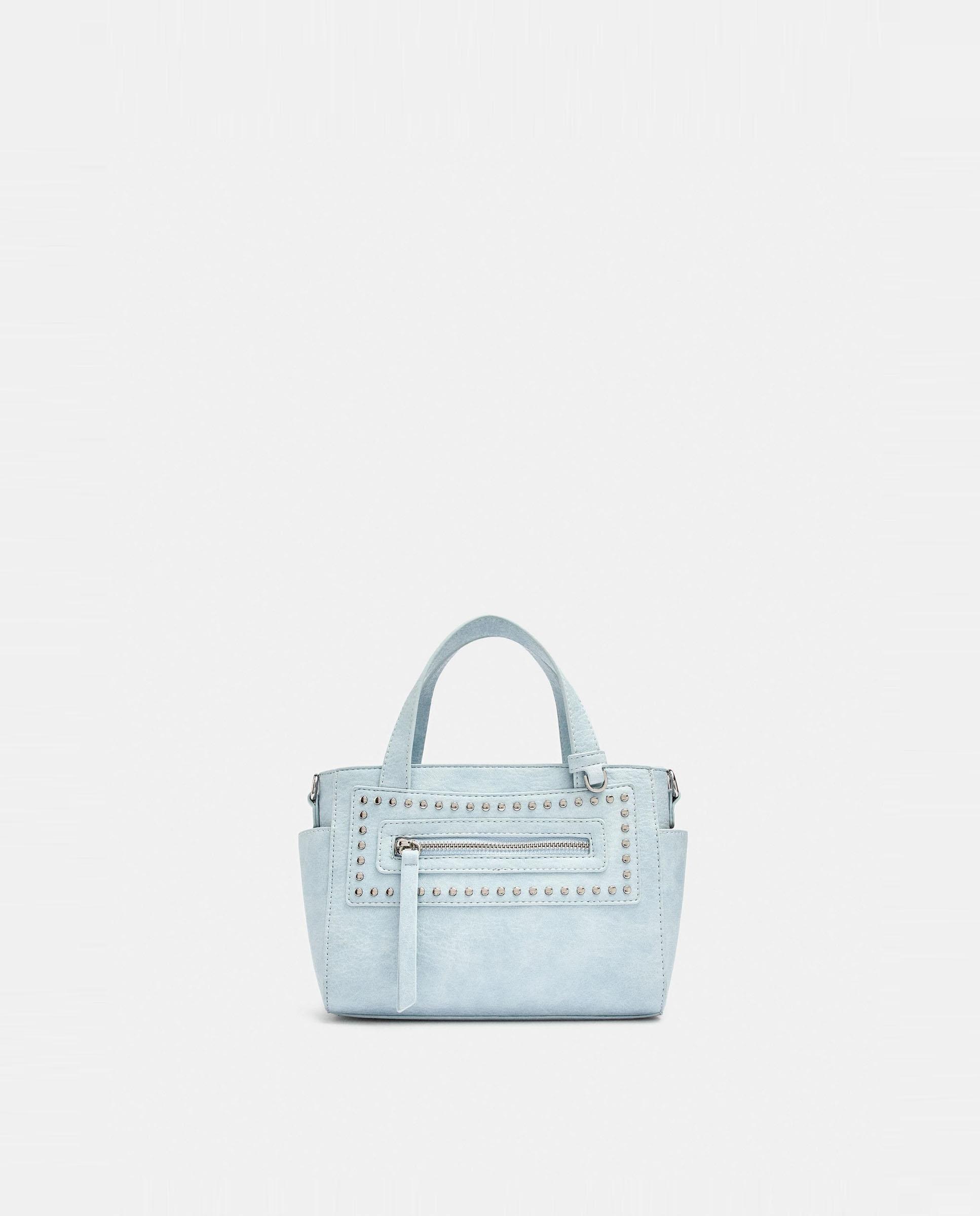 Bolso de mano estilo tote convertible a bandolera con tachuelas decorativas y cierre de cremallera - Parfois - Azul Azul-1