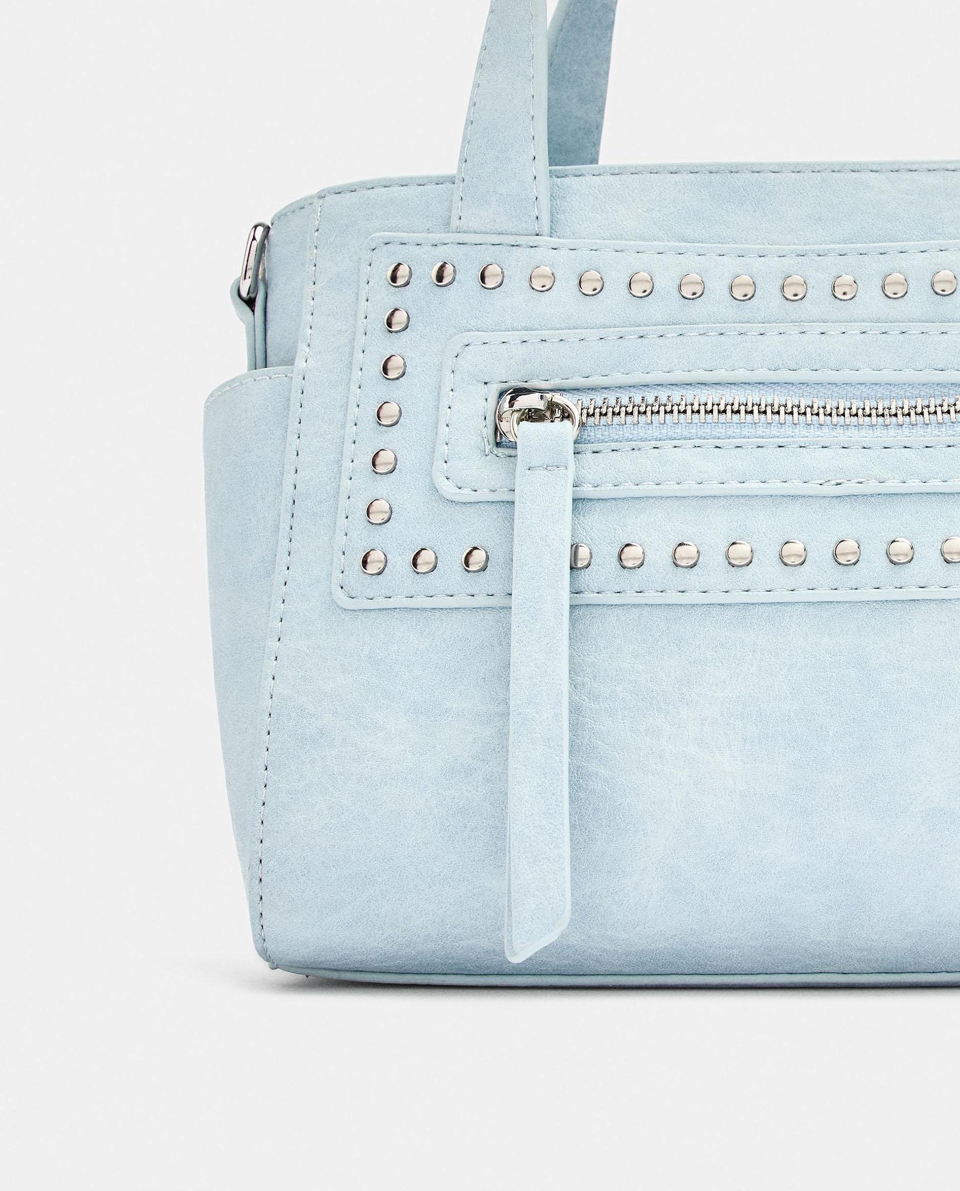 Bolso de mano estilo tote convertible a bandolera con tachuelas decorativas y cierre de cremallera - Parfois - Azul Azul-3