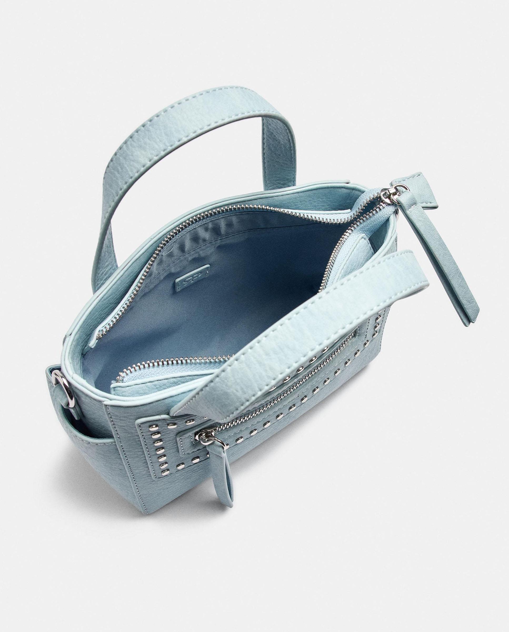 Bolso de mano estilo tote convertible a bandolera con tachuelas decorativas y cierre de cremallera - Parfois - Azul Azul-4