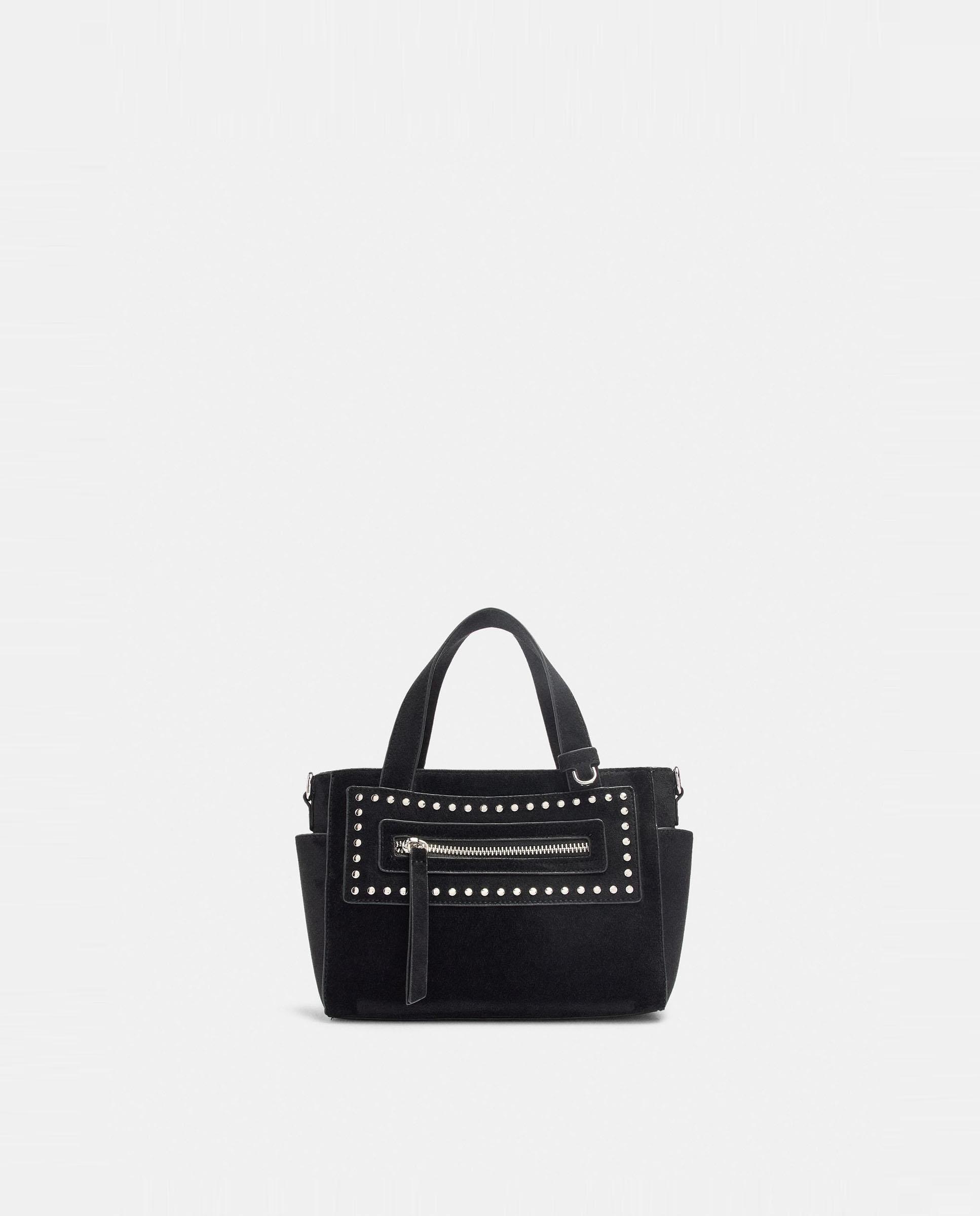 Bolso de mano estilo tote convertible a bandolera con tachuelas decorativas y cierre de cremallera - Parfois - Negro Negro-1