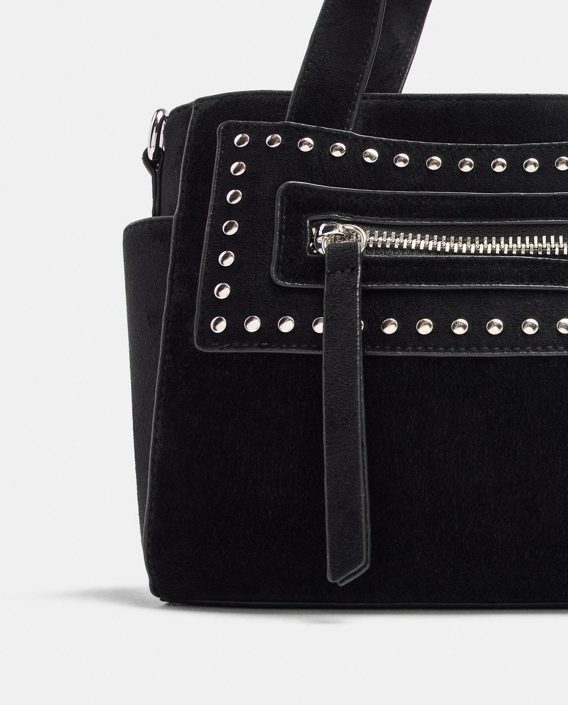 Bolso de mano estilo tote convertible a bandolera con tachuelas decorativas y cierre de cremallera - Parfois - Negro Negro-3